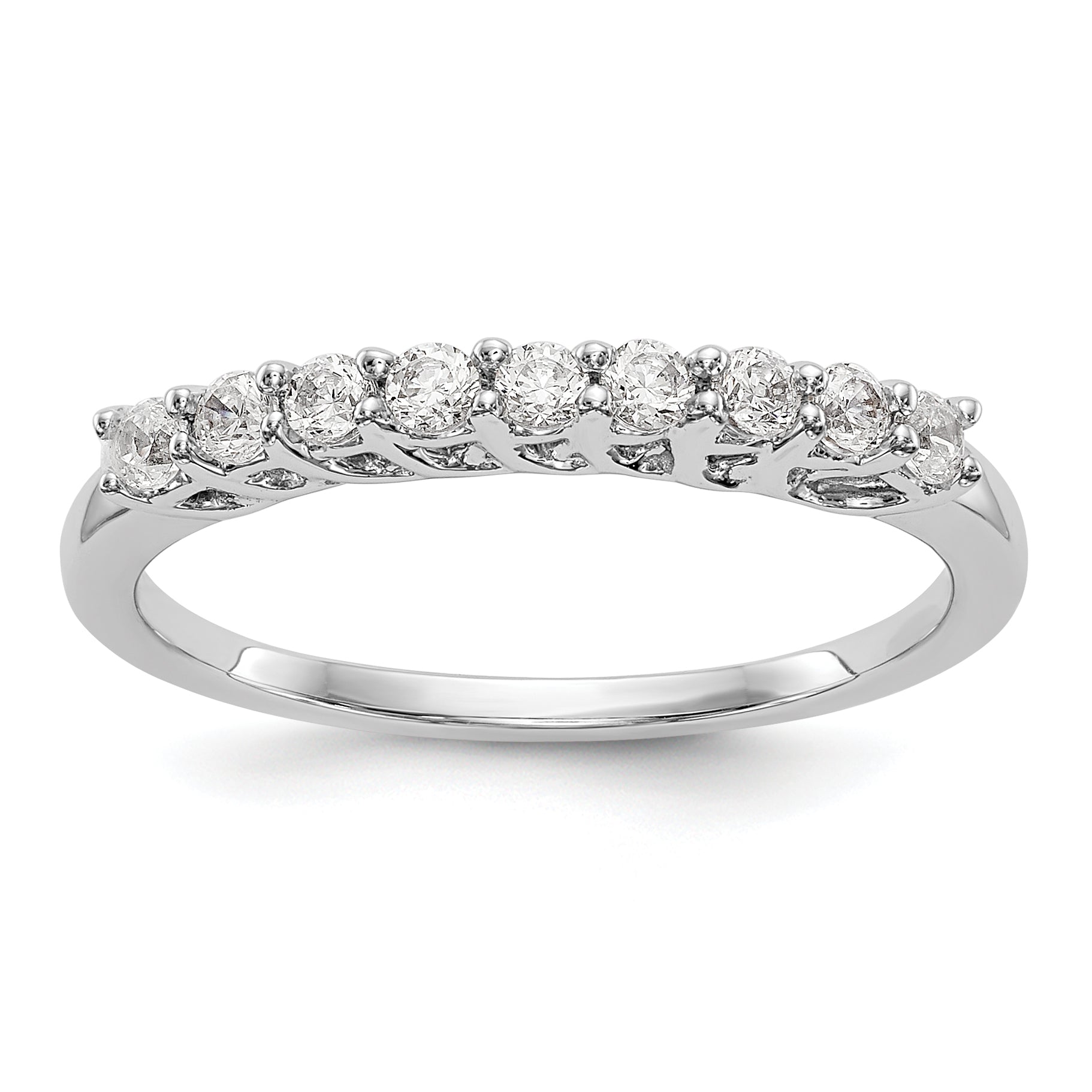 14K White Gold 9-Stone Shared Prong 1/3 carat Complete Round Diamond Band