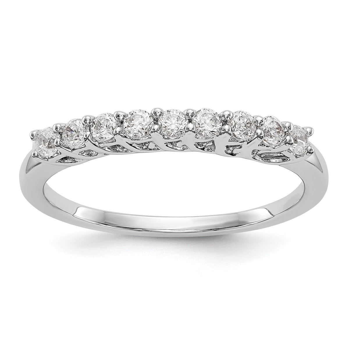 14K White Gold 9-Stone Shared Prong 1/3 carat Complete Round Diamond Band - 7