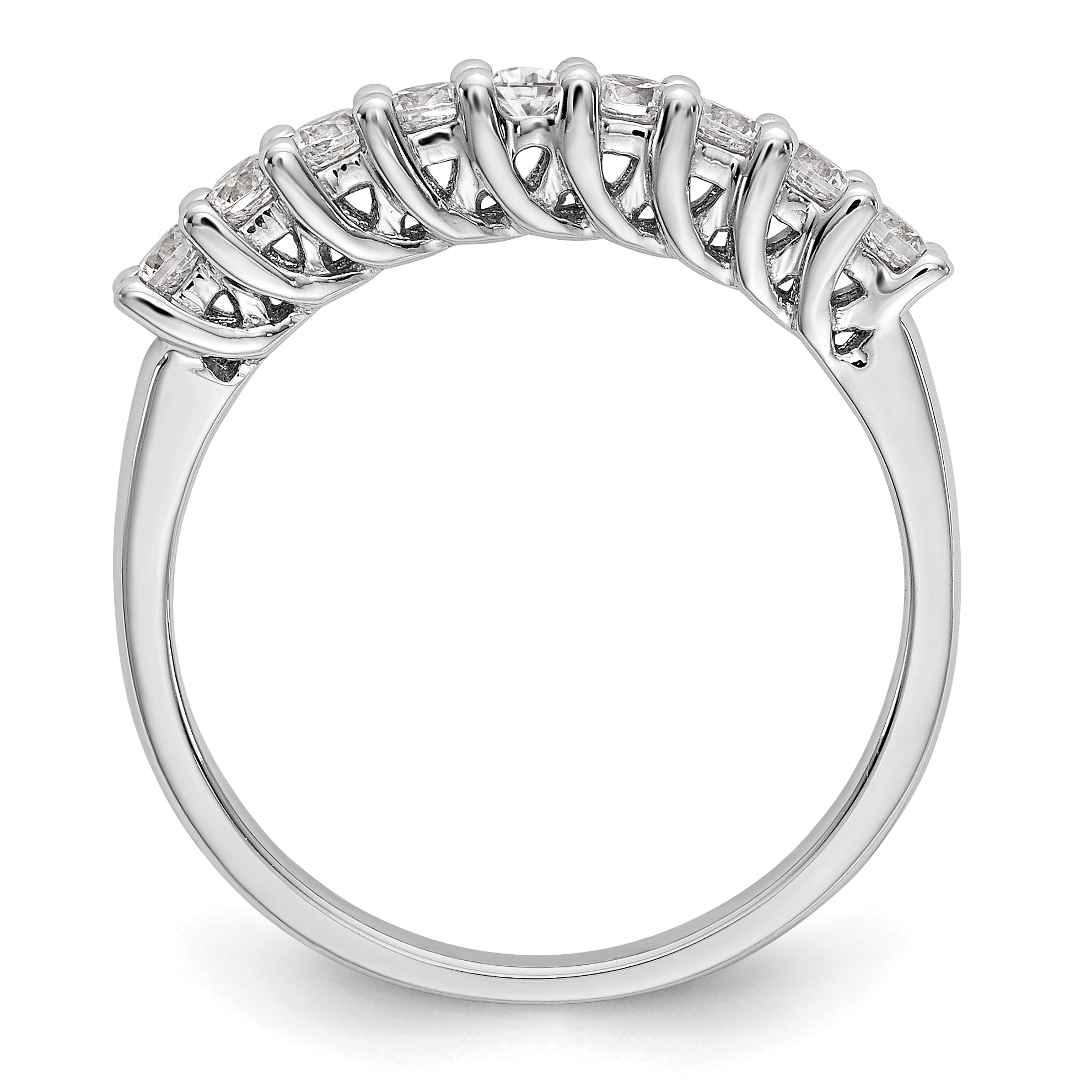 14K White Gold 9-Stone Shared Prong 1/2 carat Complete Round Diamond Band