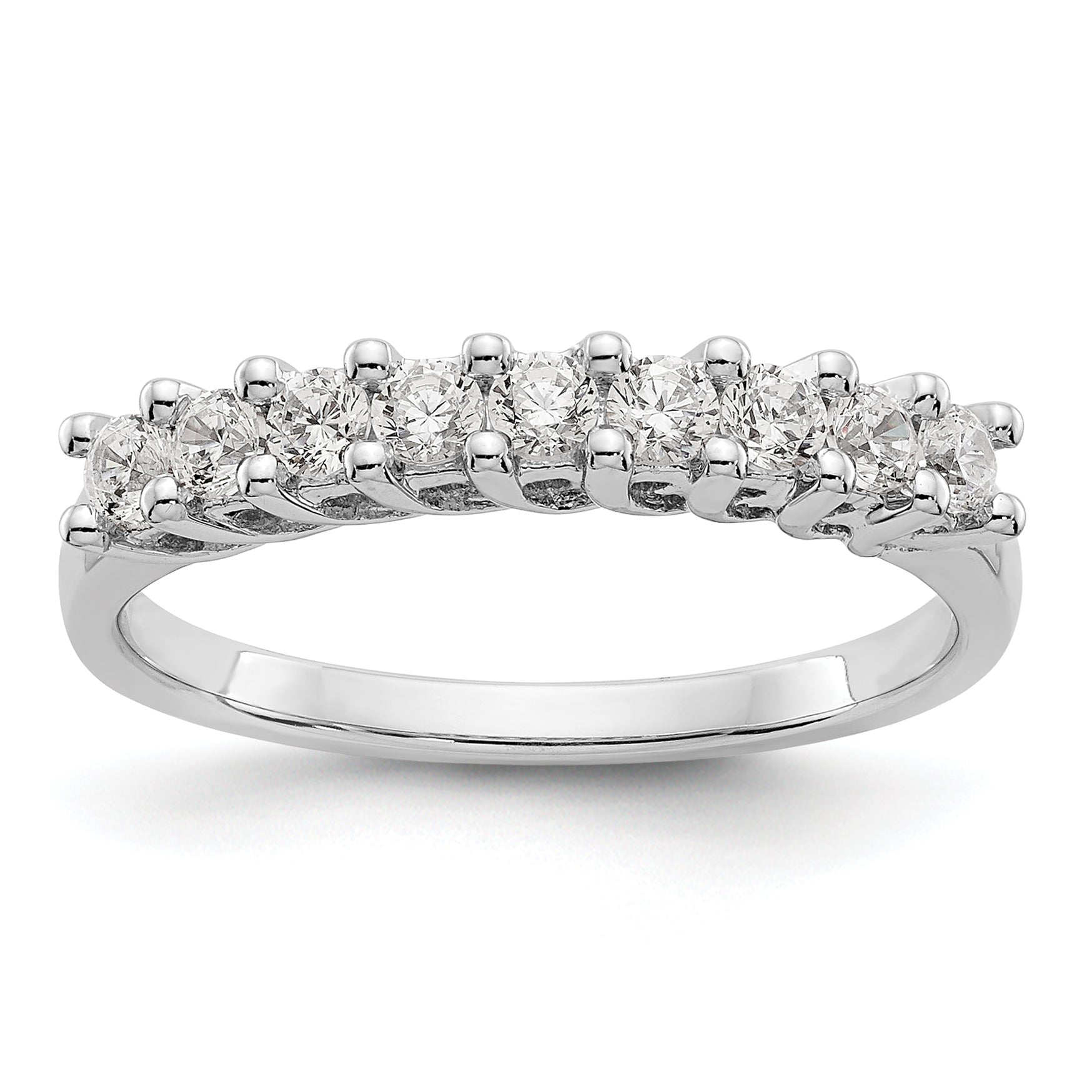 14K White Gold 9-Stone Shared Prong 1/2 carat Complete Round Diamond Band