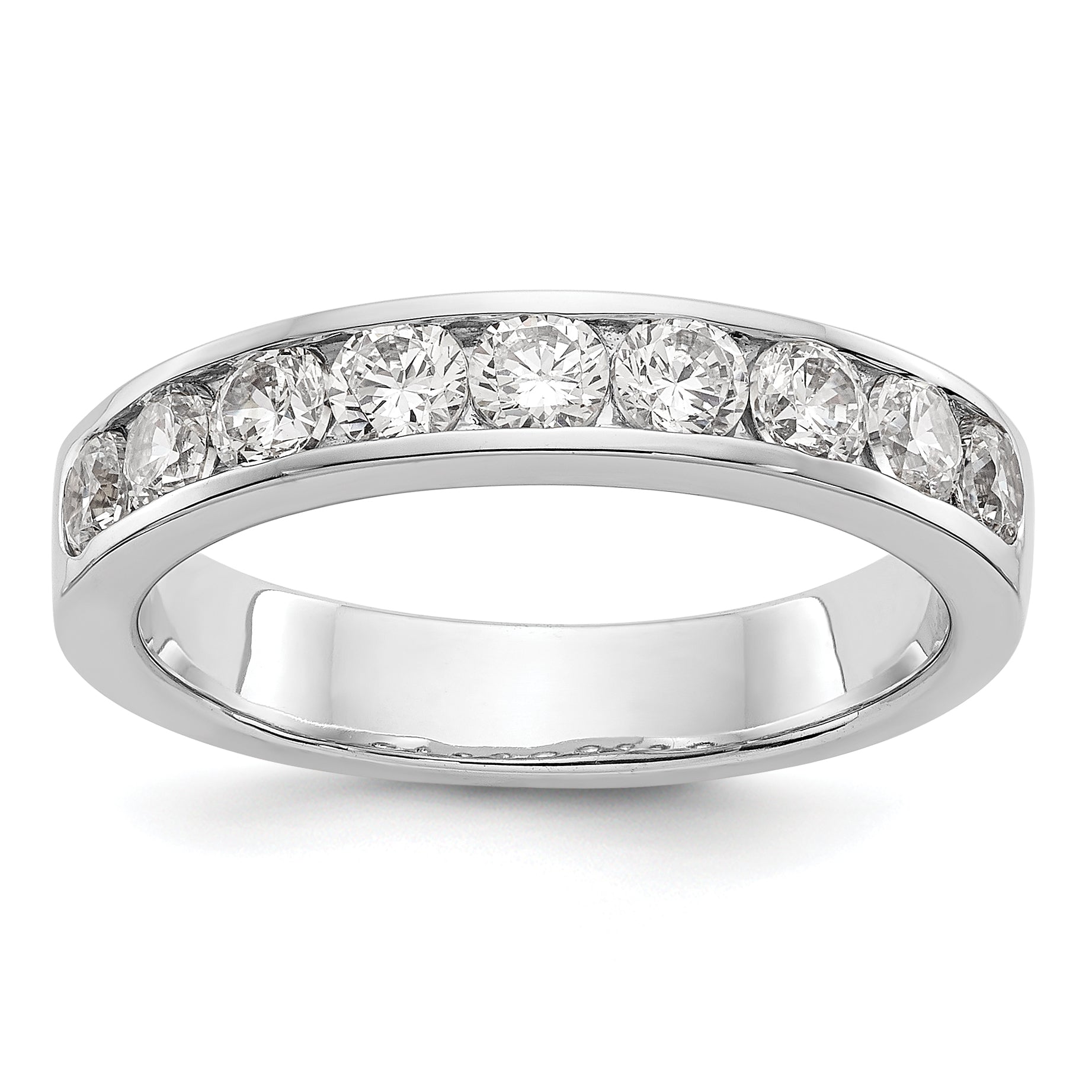 14K White Gold 9-Stone 7/8 carat Round Diamond Complete Channel Band