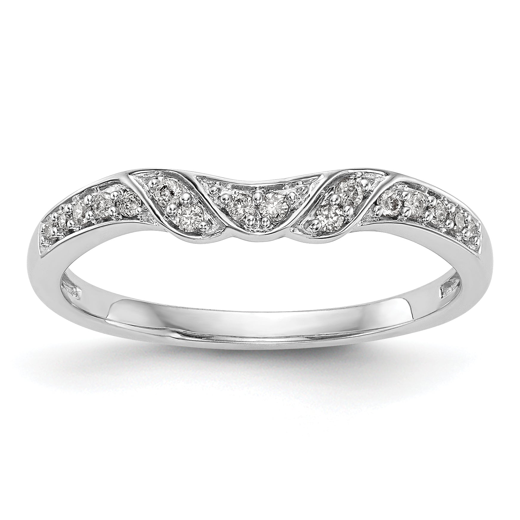 14K White Gold 1/10 carat Diamond Contoured Complete Wedding Band Secondary image