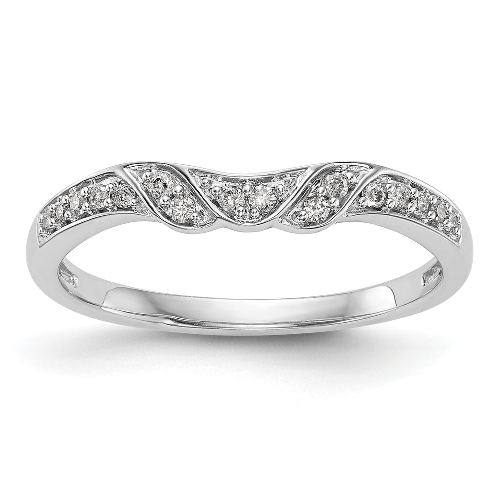 14K White Gold 1/10 carat Diamond Contoured Complete Wedding Band