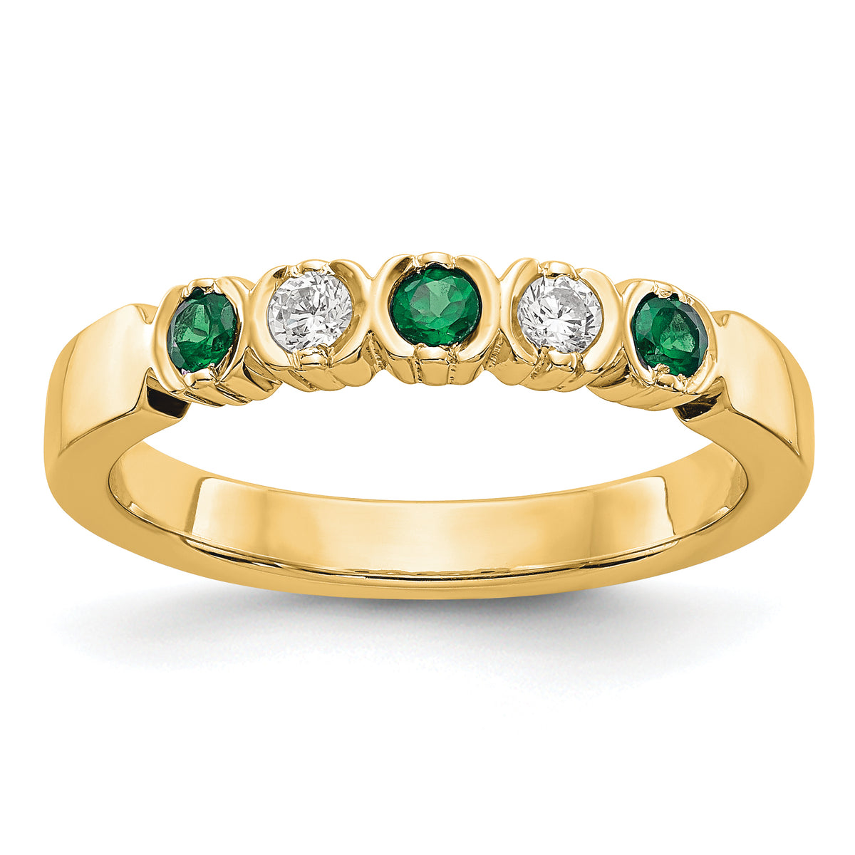 14K Yellow Gold 1/10 carat Diamond and Emerald Complete Band - 7