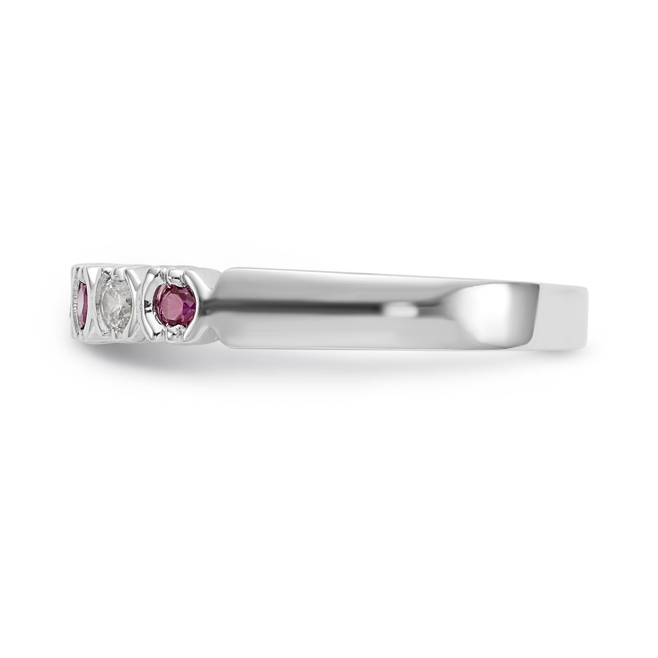 14K White Gold 1/10 carat Diamond and Ruby Complete Band