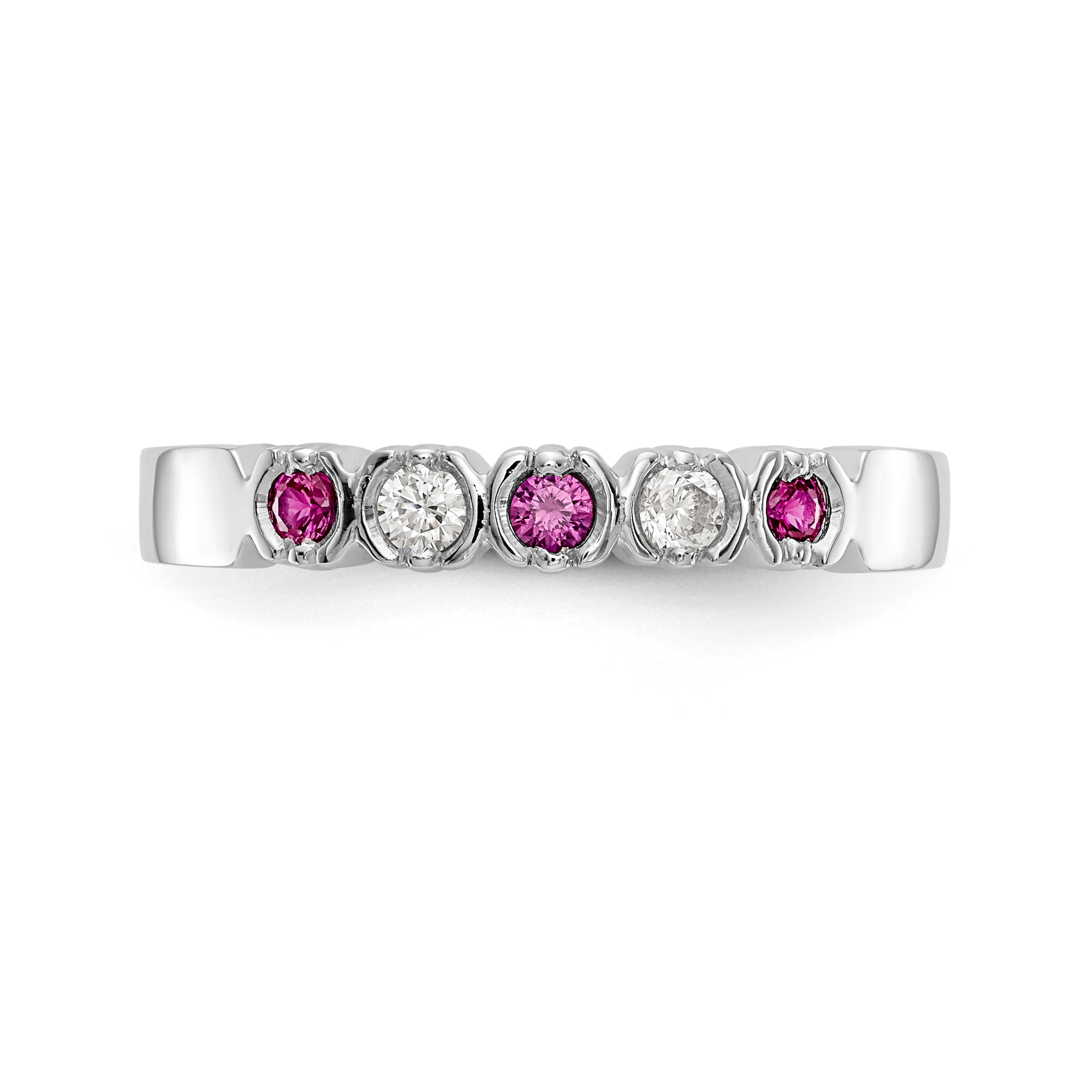 14K White Gold 1/10 carat Diamond and Ruby Complete Band