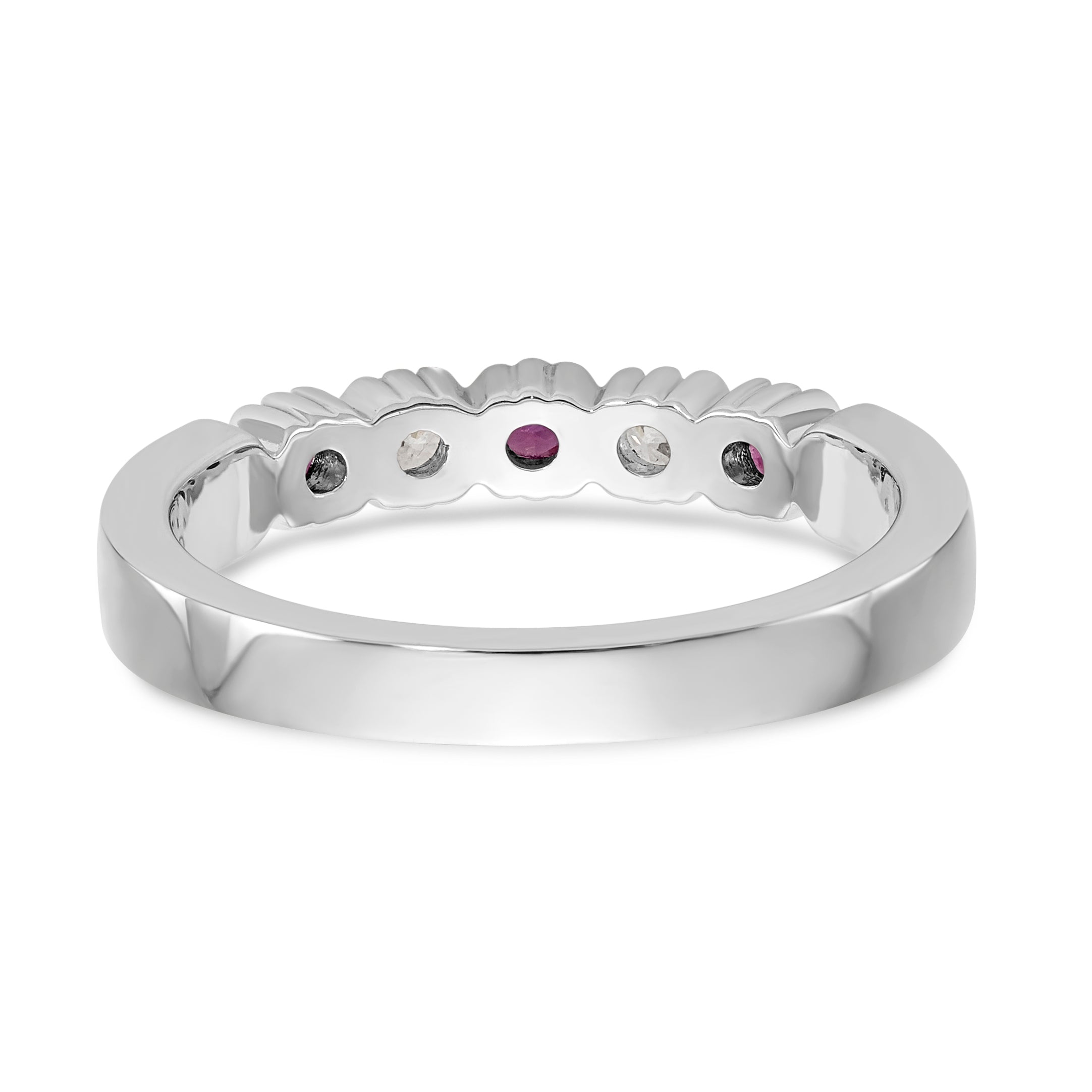 14K White Gold 1/10 carat Diamond and Ruby Complete Band