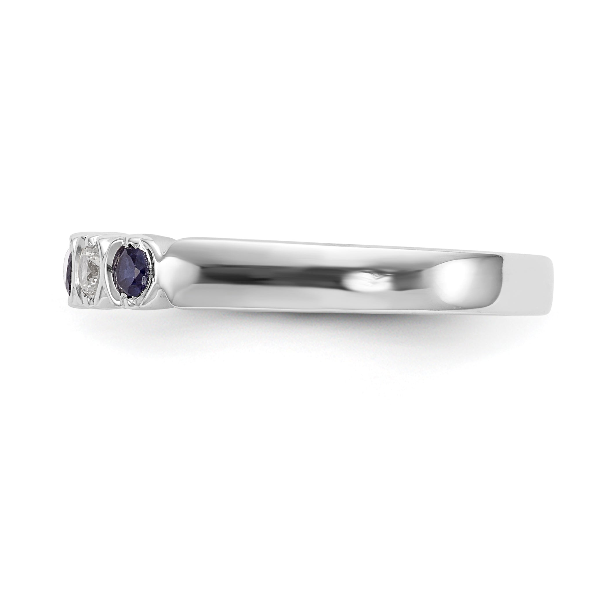 14K White Gold 1/10 carat Diamond and Blue Sapphire Complete Band