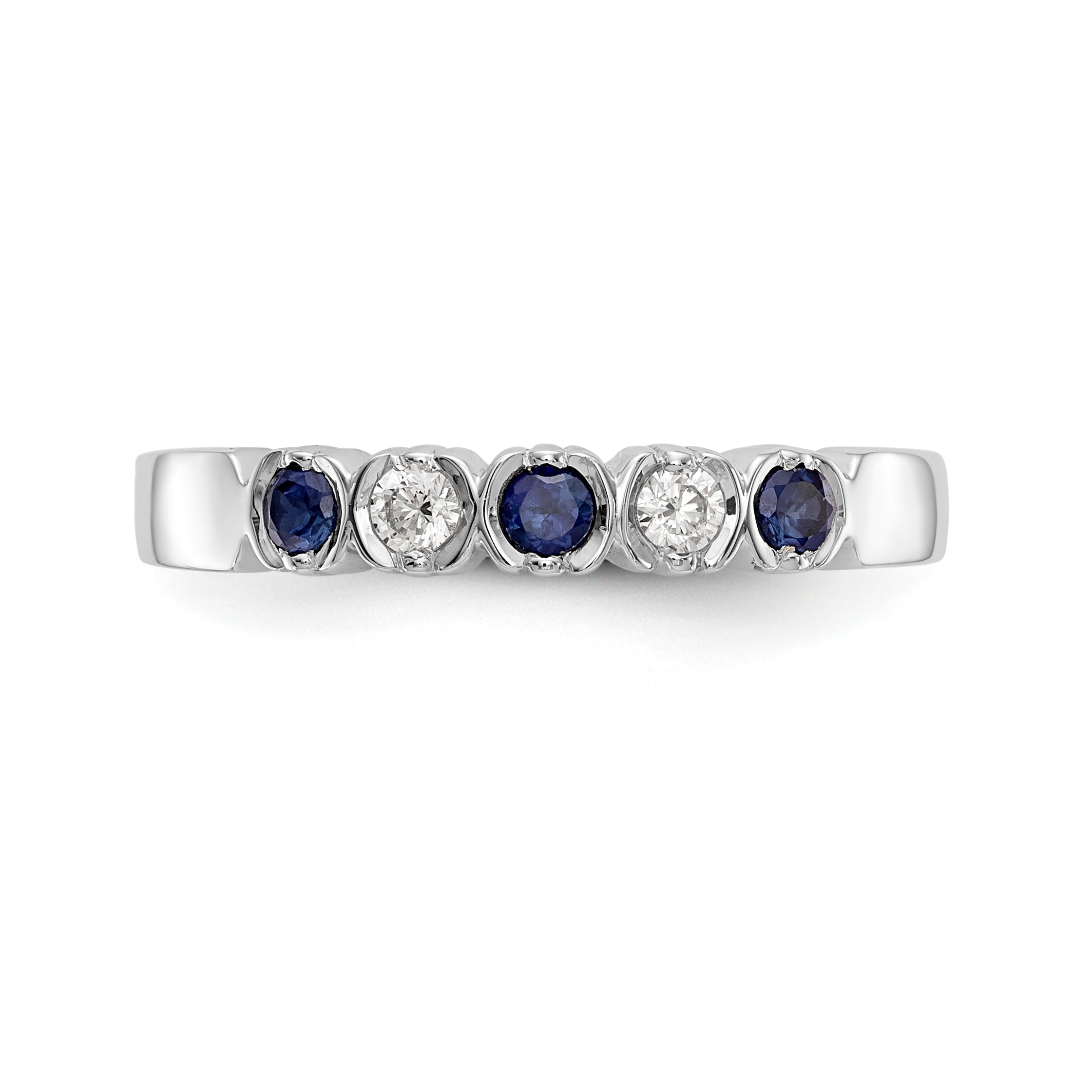 14K White Gold 1/10 carat Diamond and Blue Sapphire Complete Band