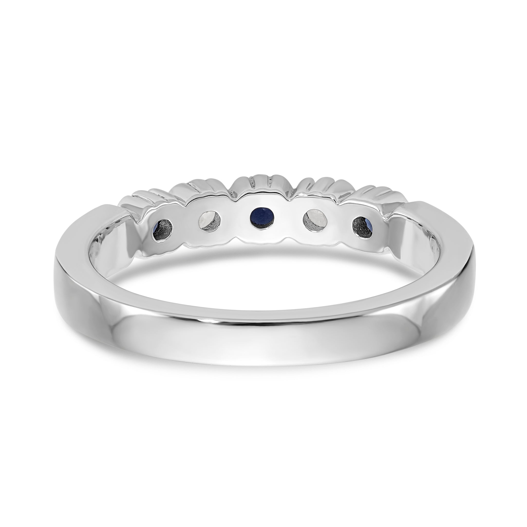 14K White Gold 1/10 carat Diamond and Blue Sapphire Complete Band