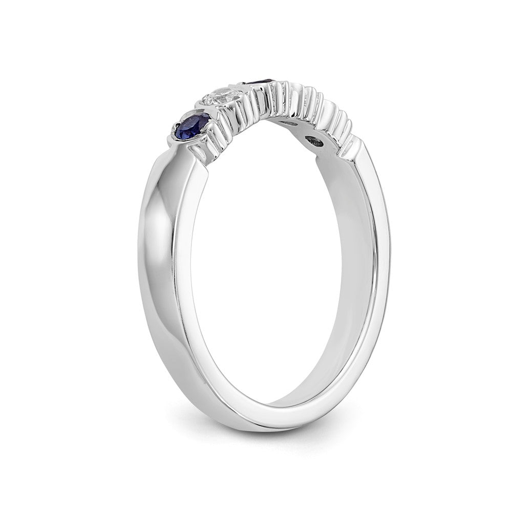 14K White Gold 1/10 carat Diamond and Blue Sapphire Complete Band