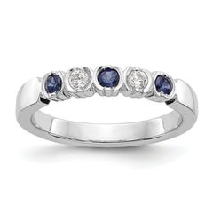 14K White Gold 1/10 carat Diamond and Blue Sapphire Complete Band