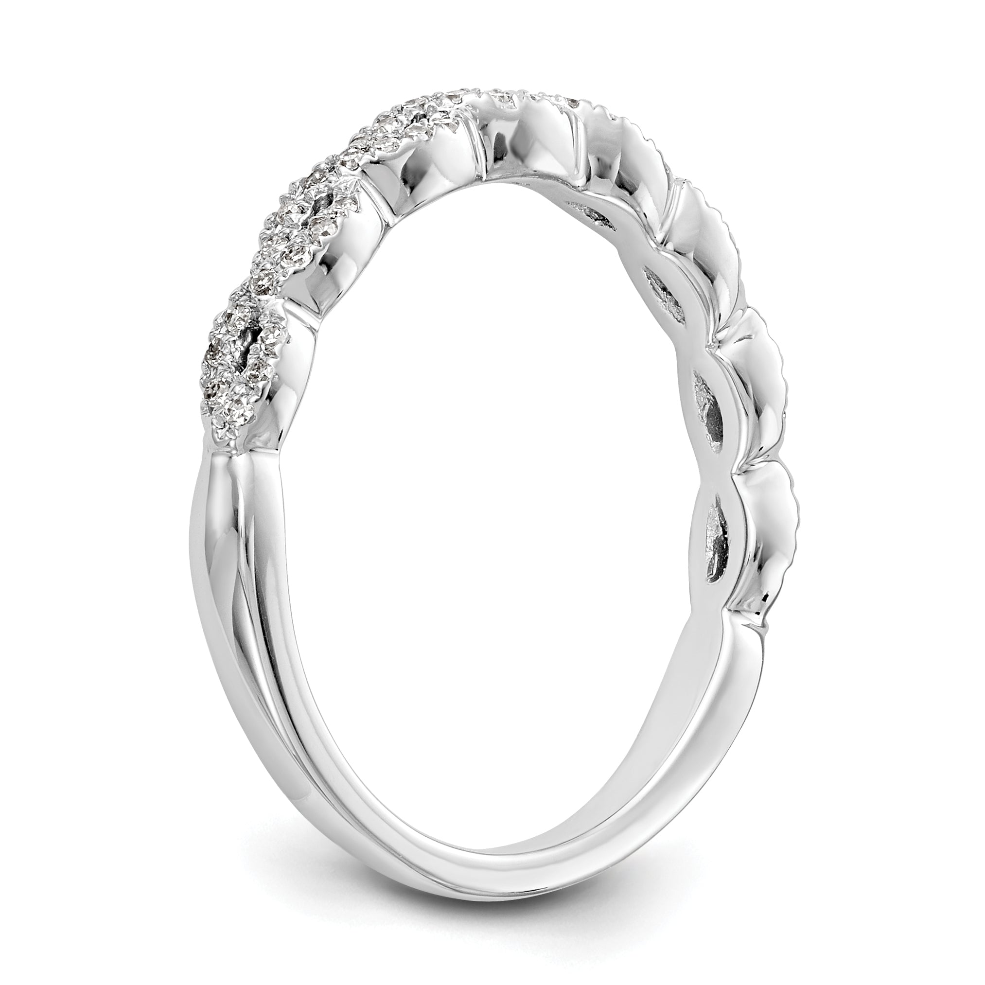 14K White Gold Twist Design 1/6 carat Complete Diamond Band
