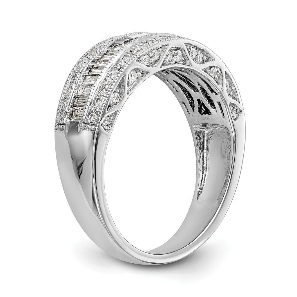 14K White Gold 3/4 carat Baguette/Round Diamond Complete Band