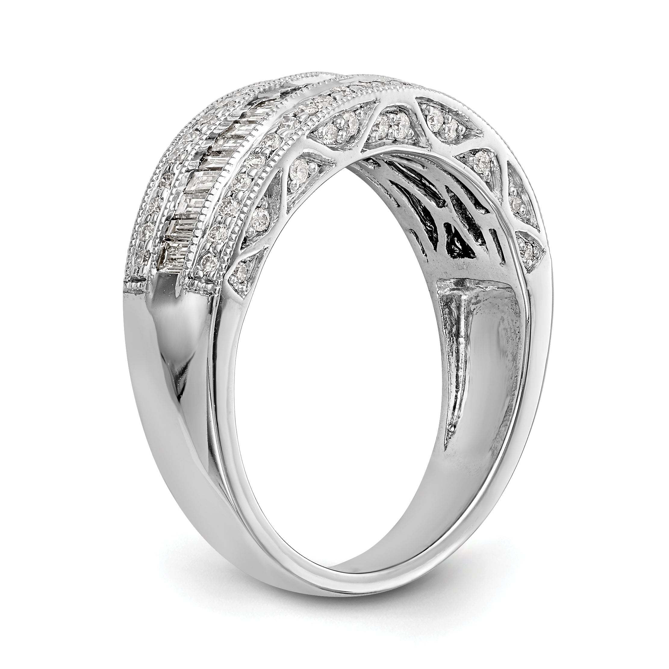 14K White Gold 3/4 carat Baguette/Round Diamond Complete Band