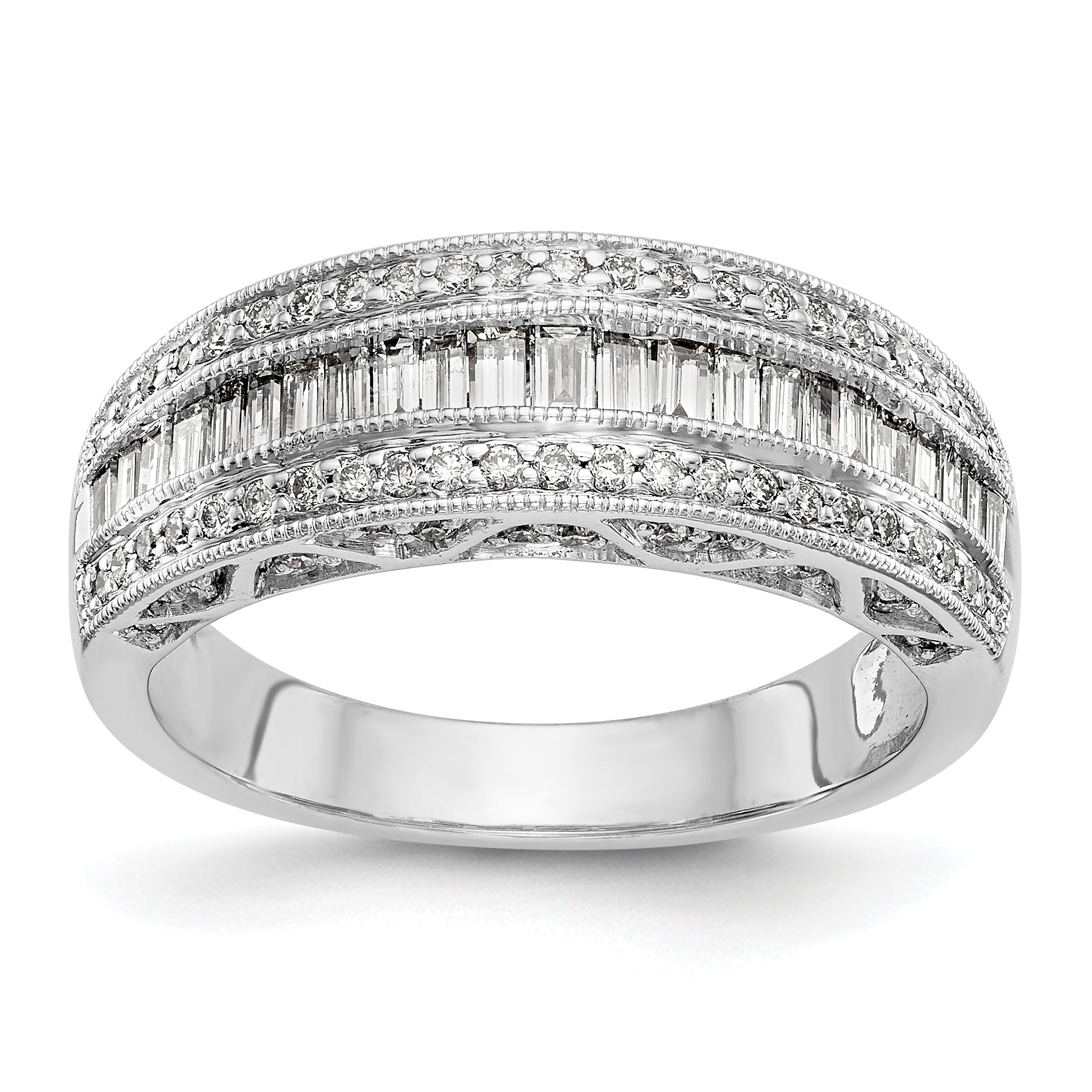 14K White Gold 3/4 carat Baguette/Round Diamond Complete Band Main image