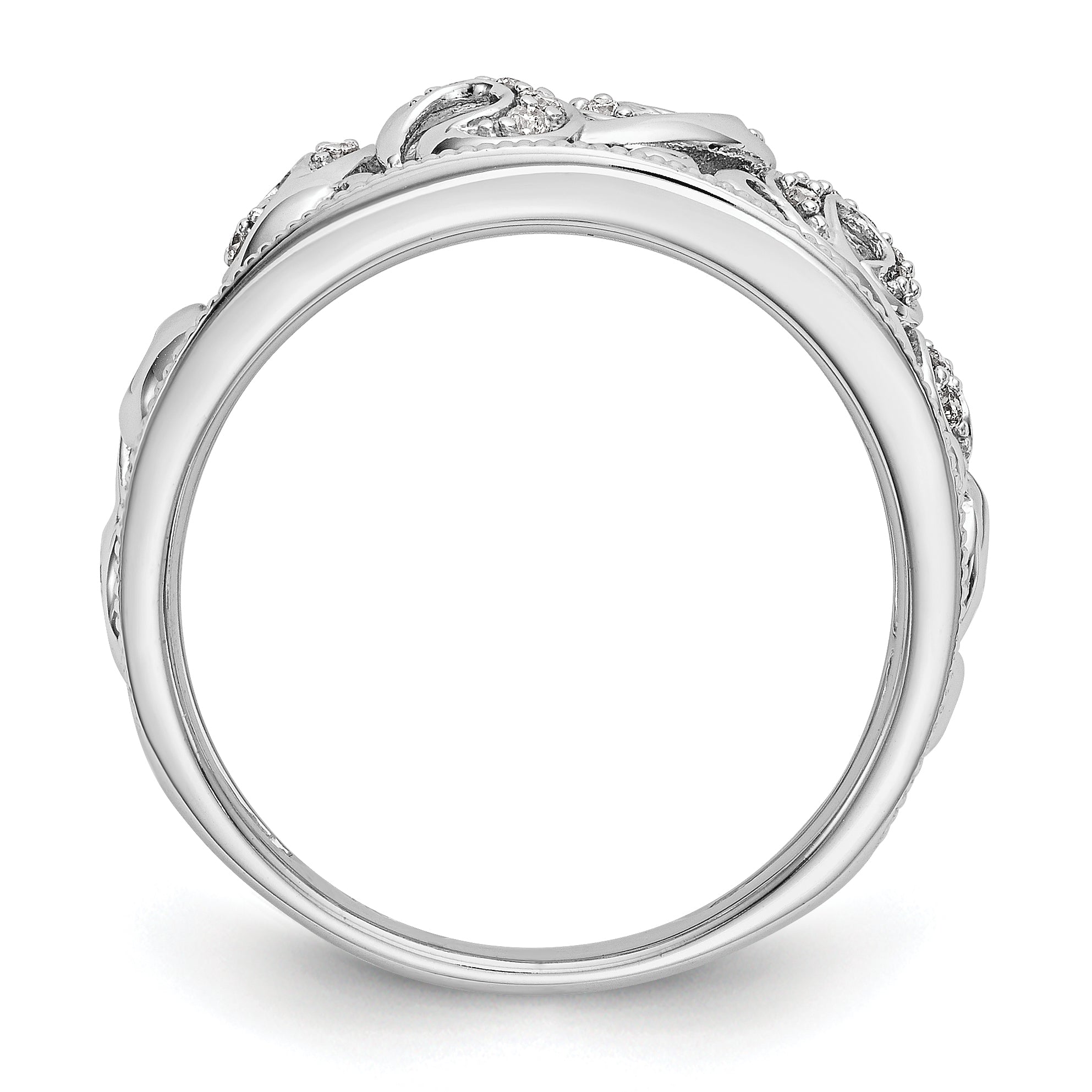 14K White Gold Swirled 1/6 carat Complete Diamond Band