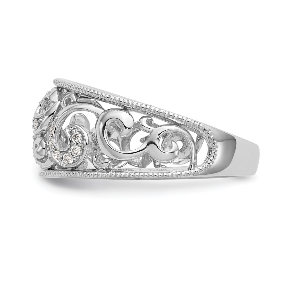 14K White Gold Swirled 1/6 carat Complete Diamond Band