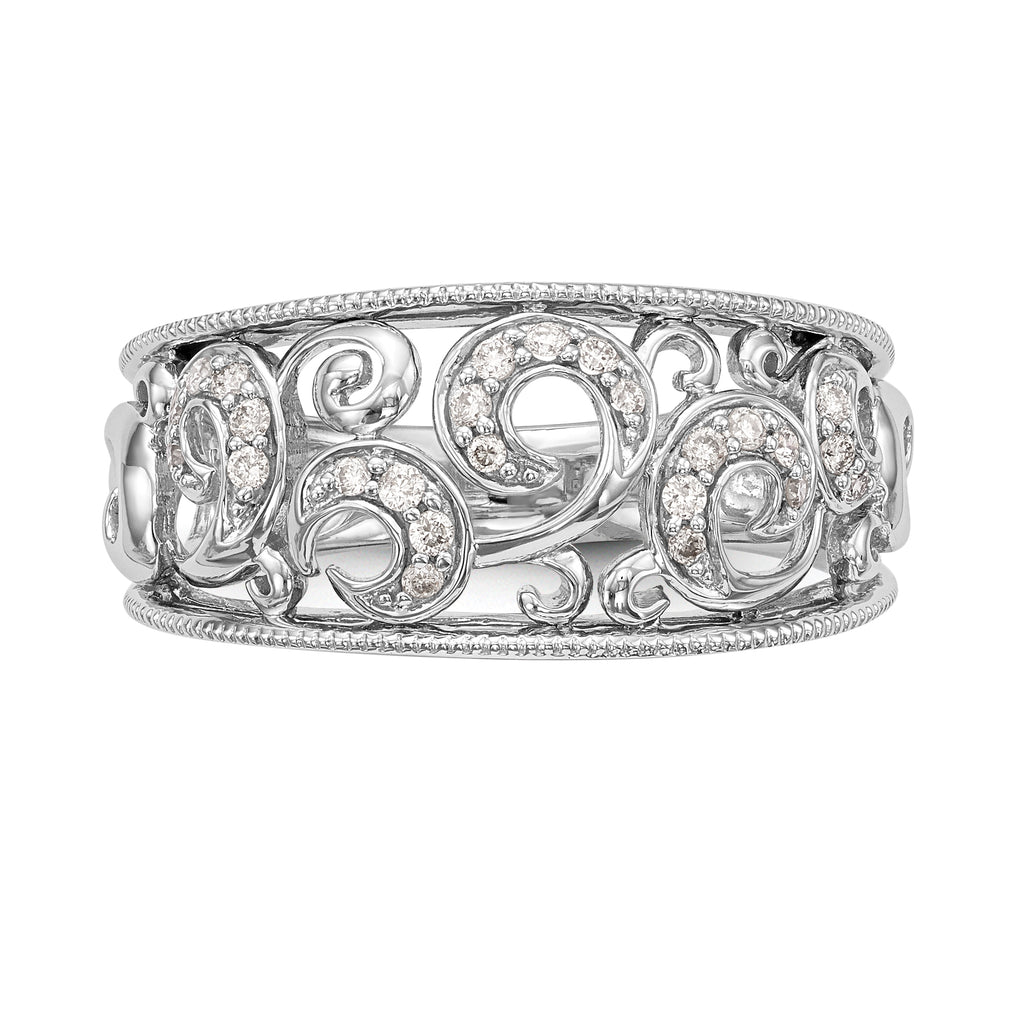 14K White Gold Swirled 1/6 carat Complete Diamond Band