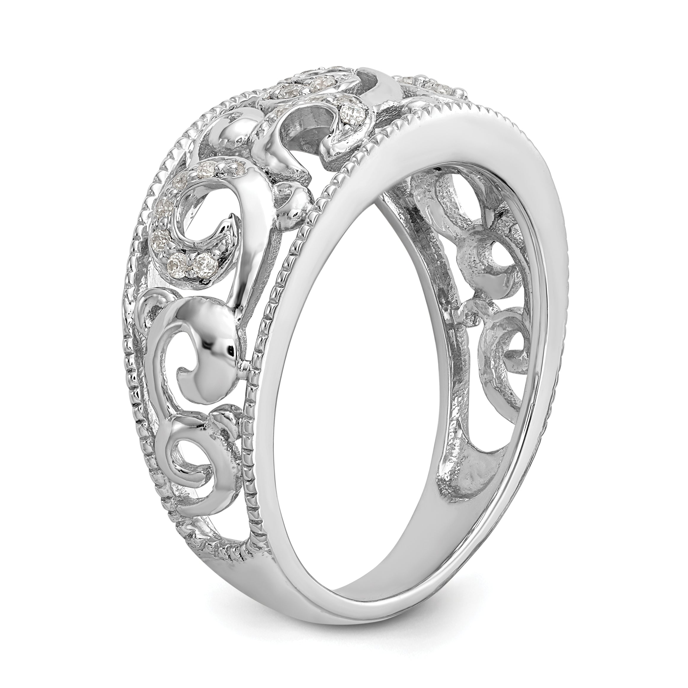 14K White Gold Swirled 1/6 carat Complete Diamond Band