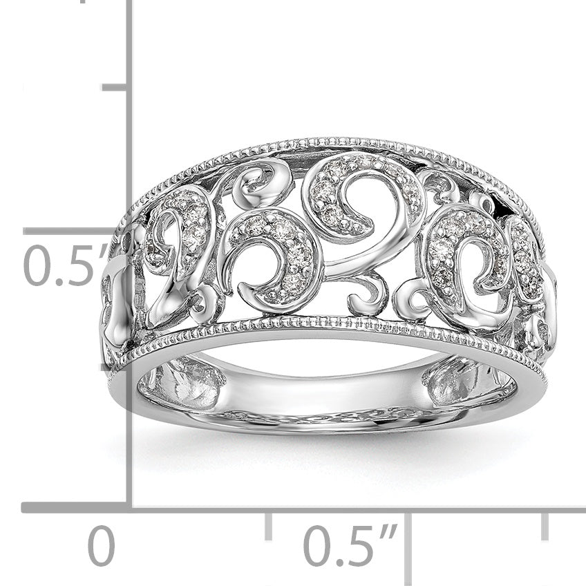 14K White Gold Swirled 1/6 carat Complete Diamond Band