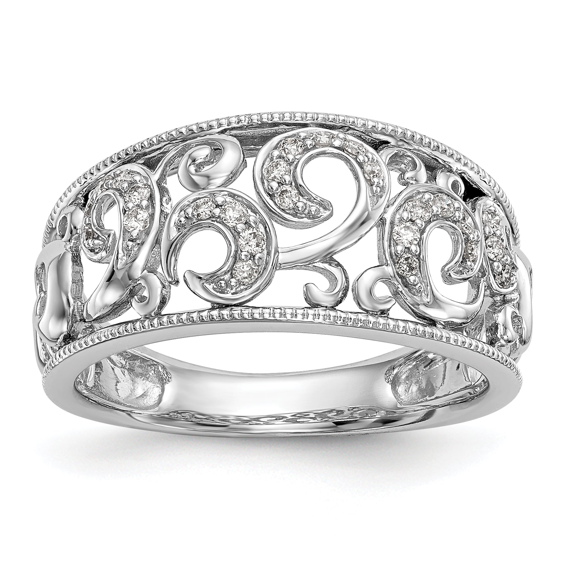 14K White Gold Swirled 1/6 carat Complete Diamond Band Main image