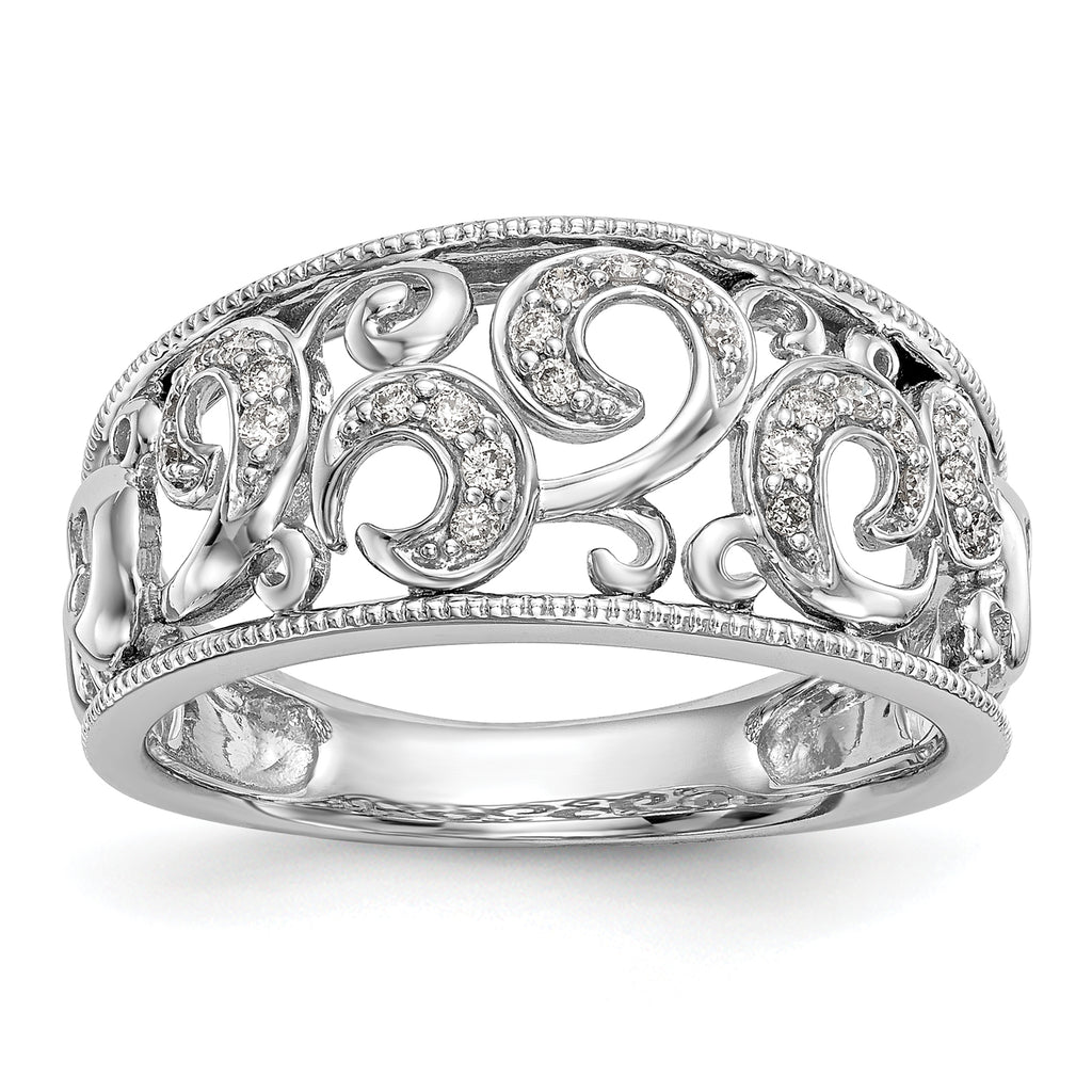 14K White Gold Swirled 1/6 carat Complete Diamond Band