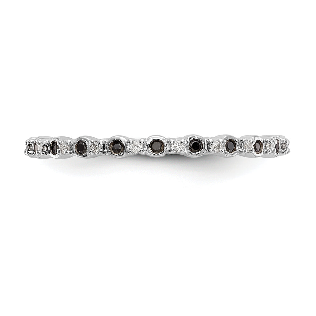 14K White Gold 1/10 carat Black and White Diamond Complete Band