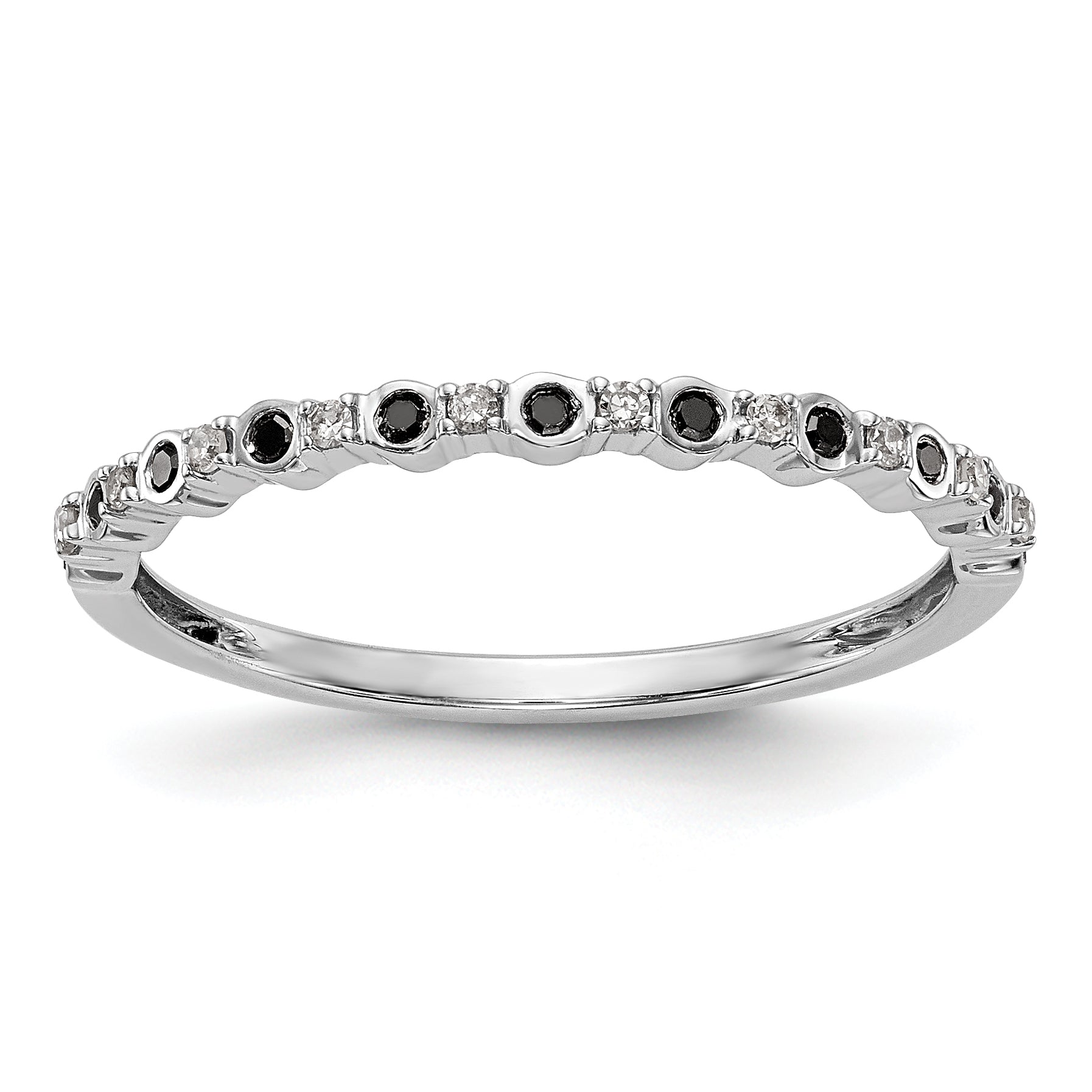 14K White Gold 1/10 carat Black and White Diamond Complete Band