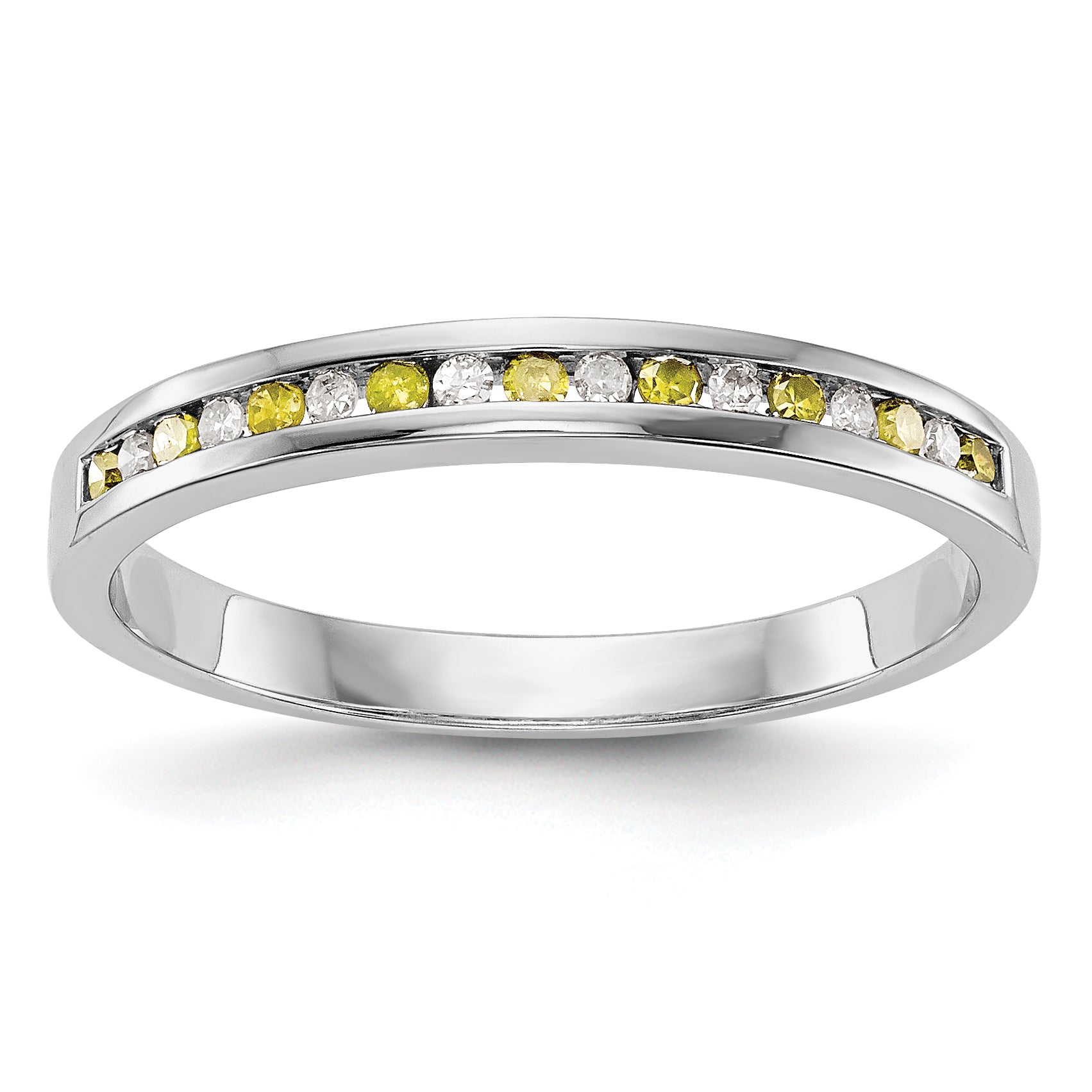 14K White Gold Yellow & White Diamond Band - 7