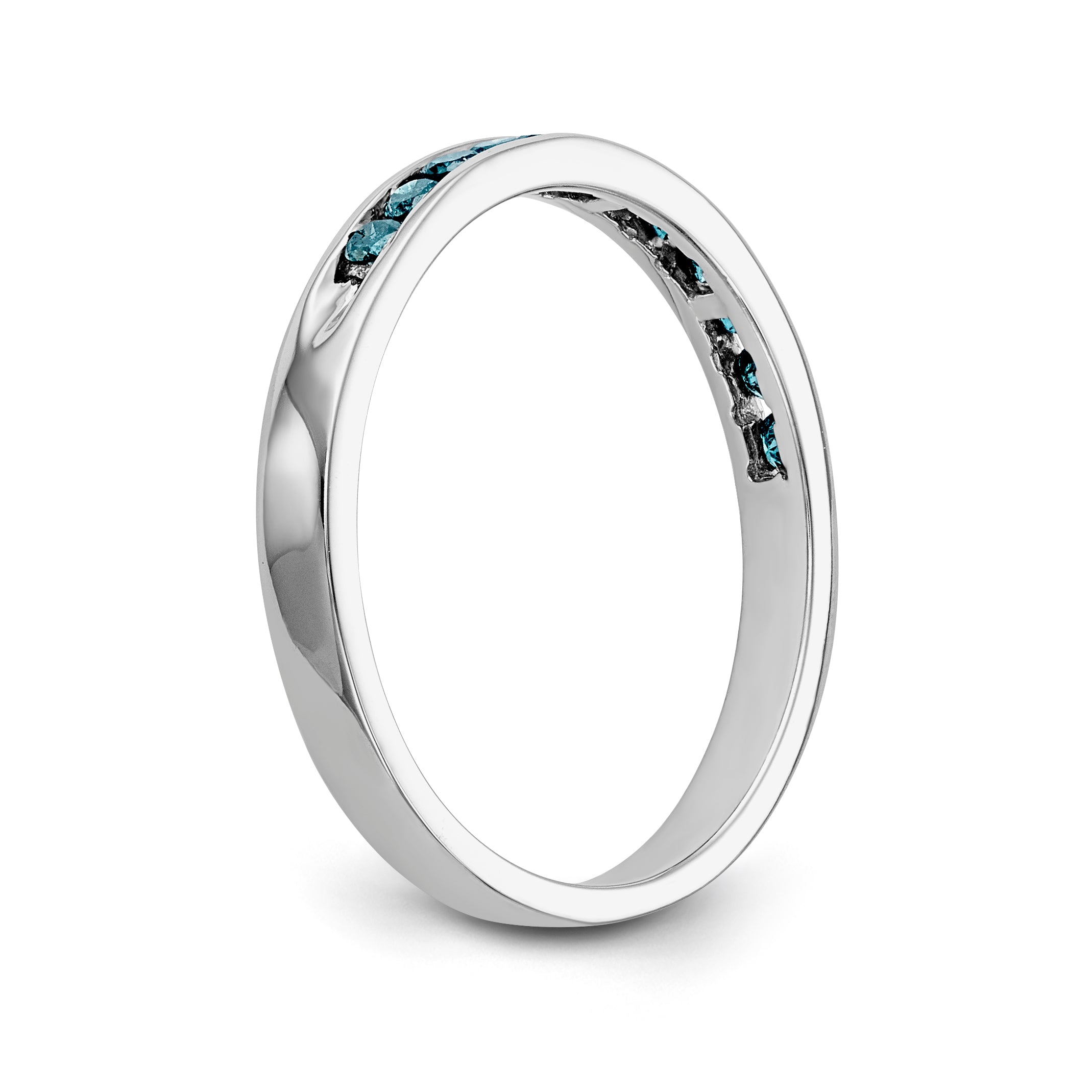 14K White Gold Blue Diamond Band - 7