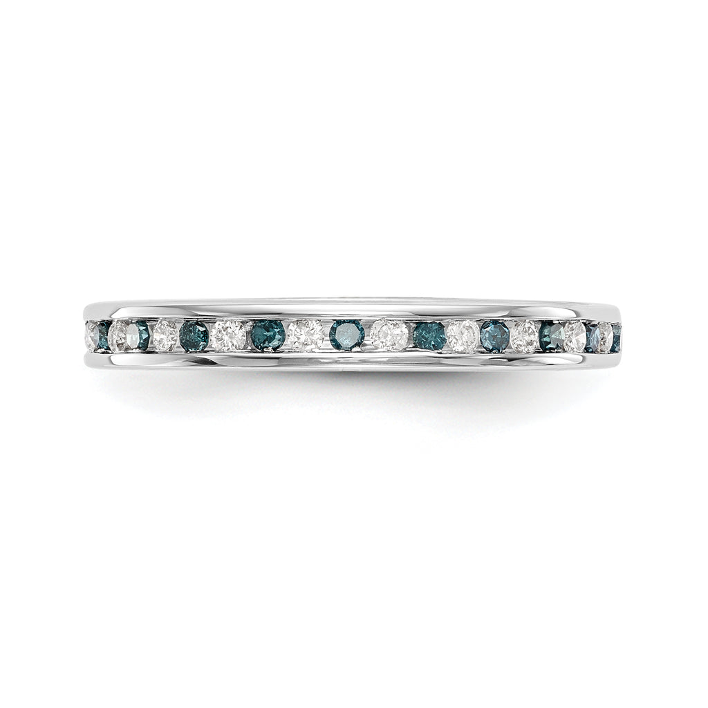14K White Gold 1/4 carat Blue and White Diamond Complete Channel Band