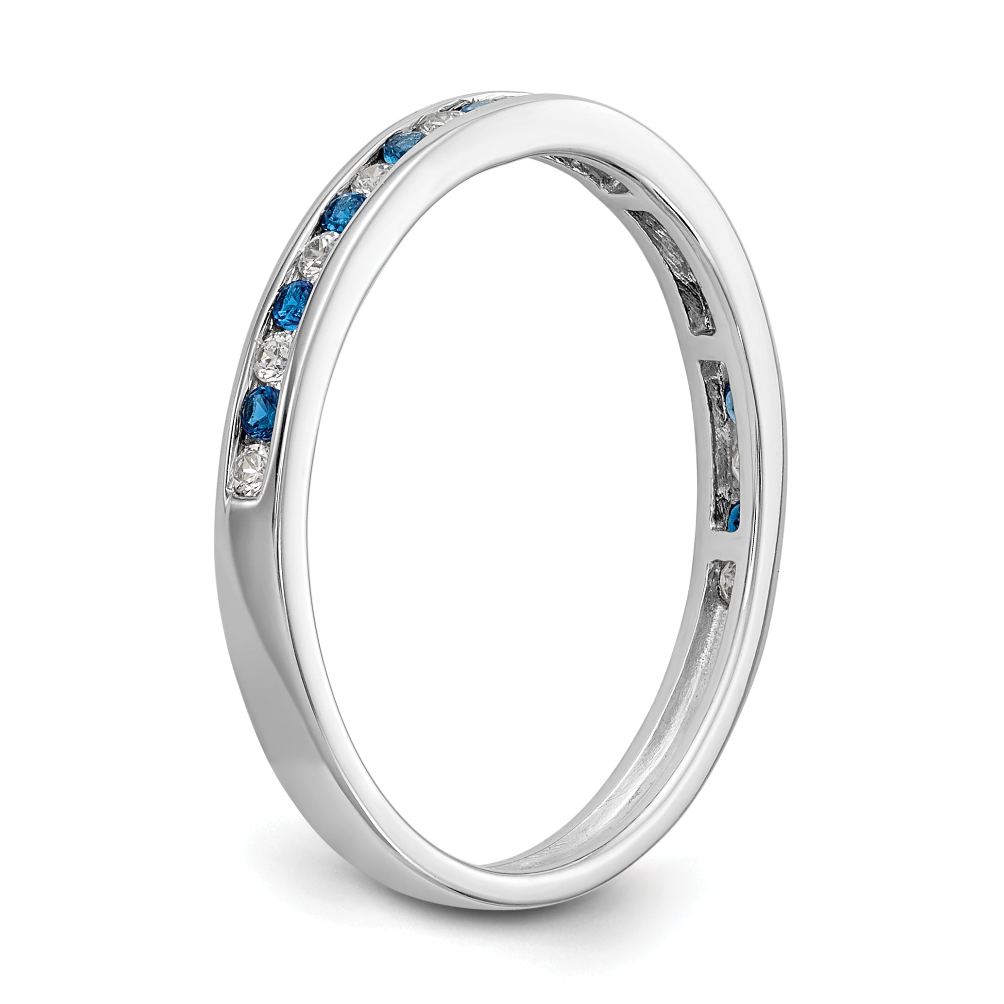 14K White Gold 1/4 carat Blue and White Diamond Complete Channel Band