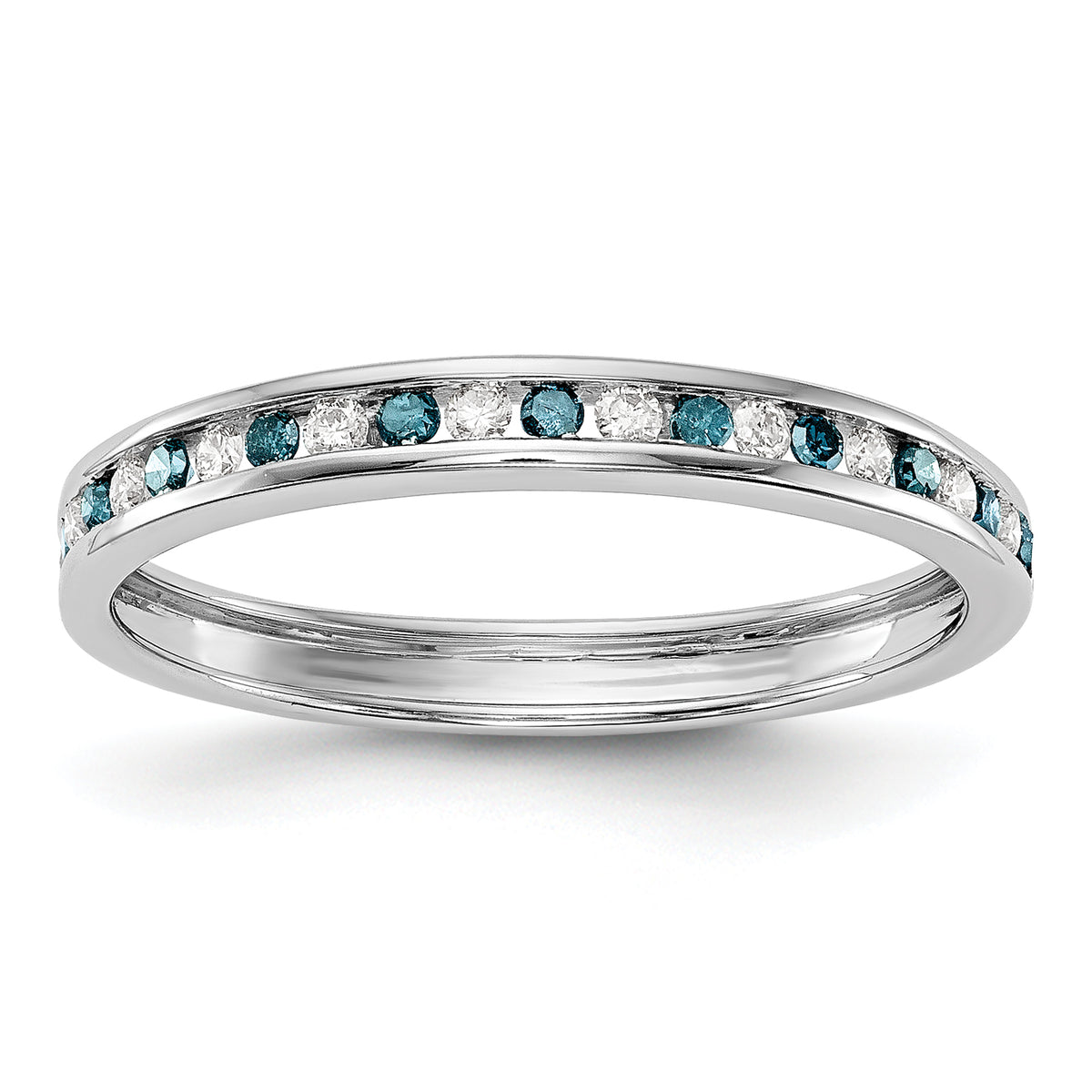 14K White Gold 1/4 carat Blue and White Diamond Complete Channel Band