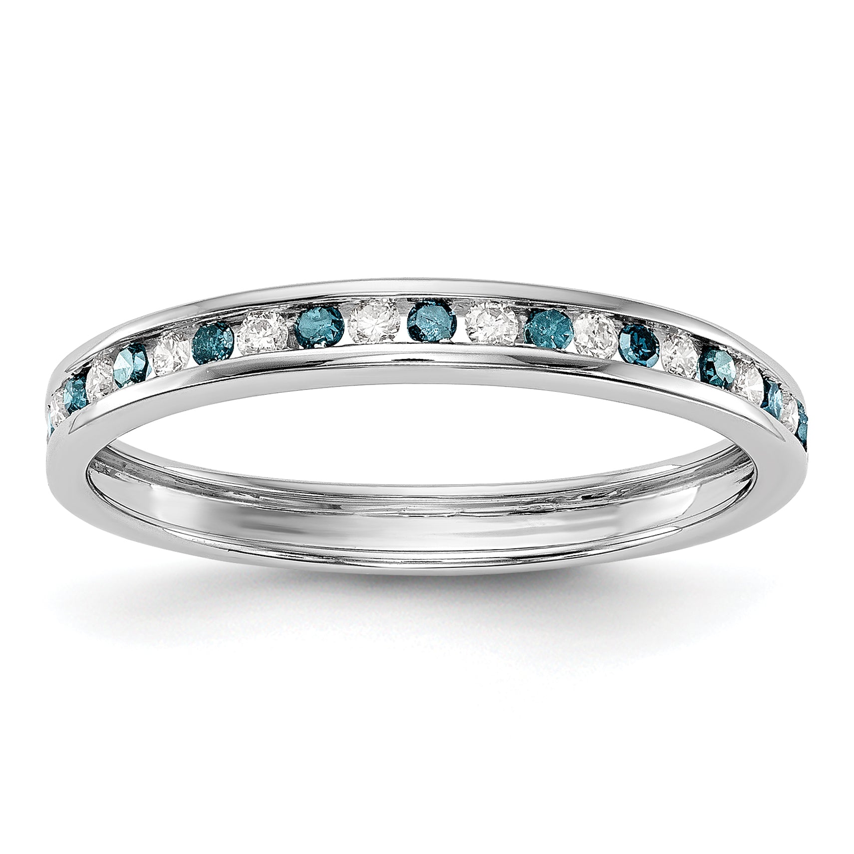14K White Gold 1/4 carat Blue and White Diamond Complete Channel Band