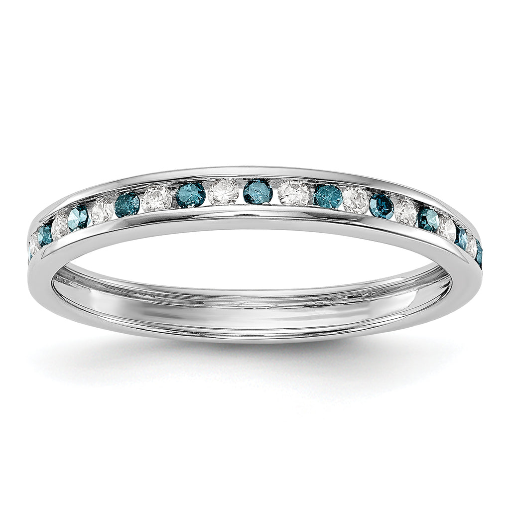 14K White Gold 1/4 carat Blue and White Diamond Complete Channel Band