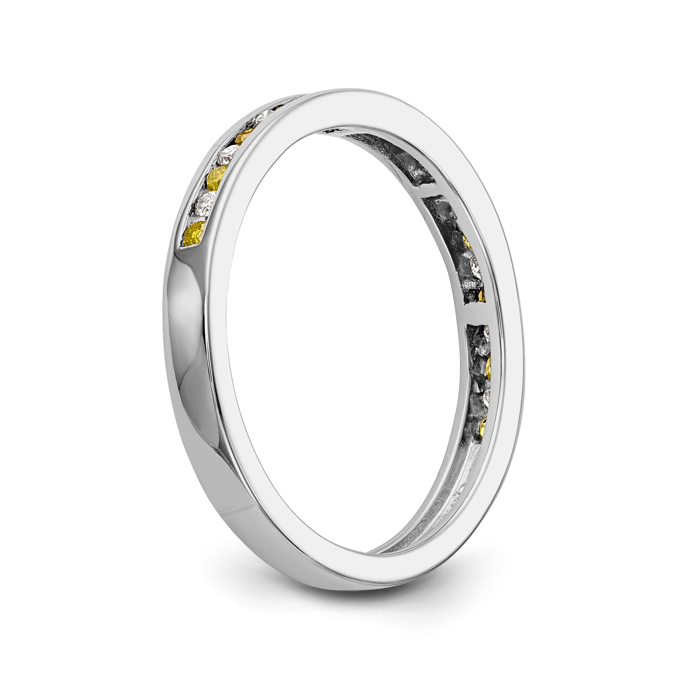 14K White Gold Yellow & White Diamond Band - 7