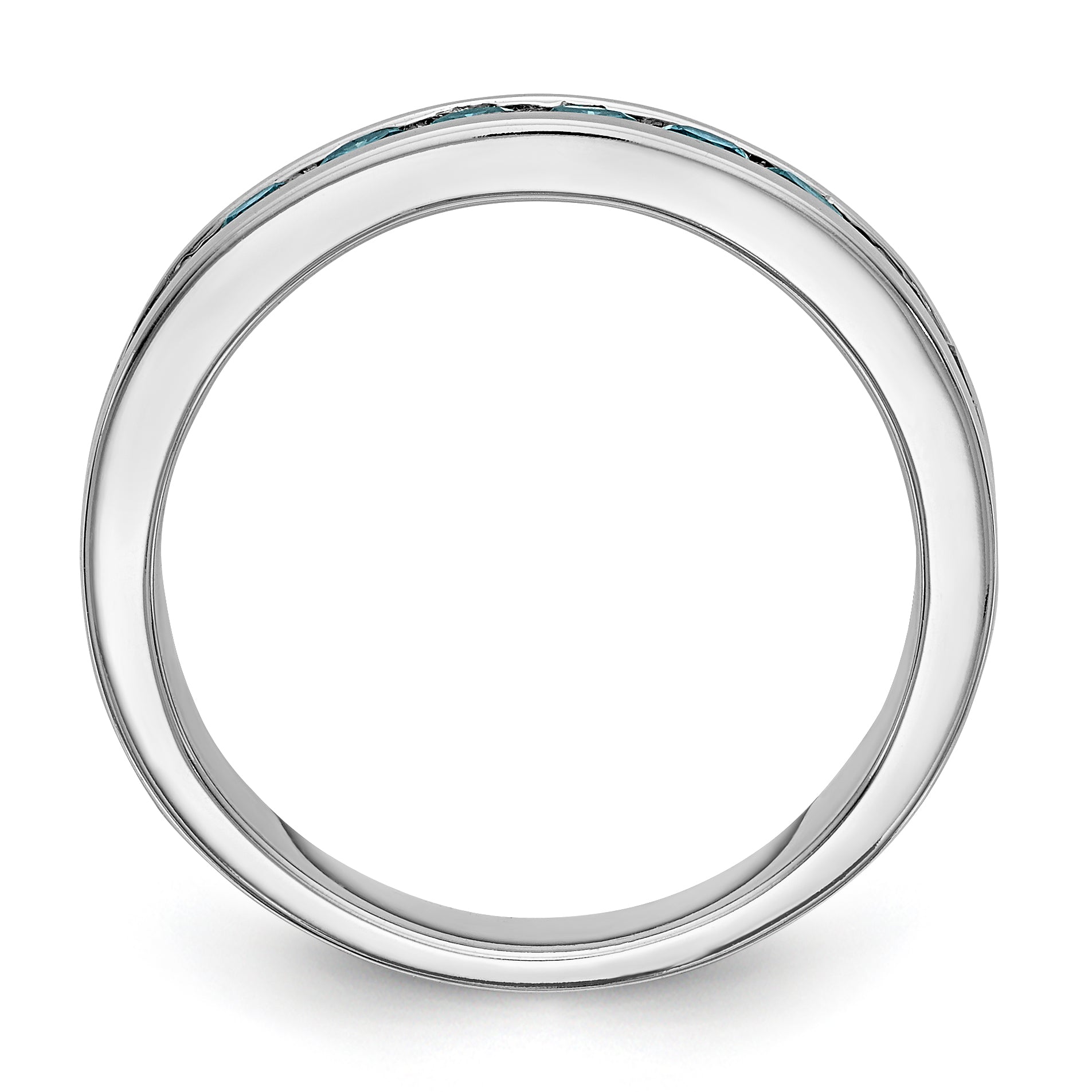 14K White Gold Blue Diamond Band - 7
