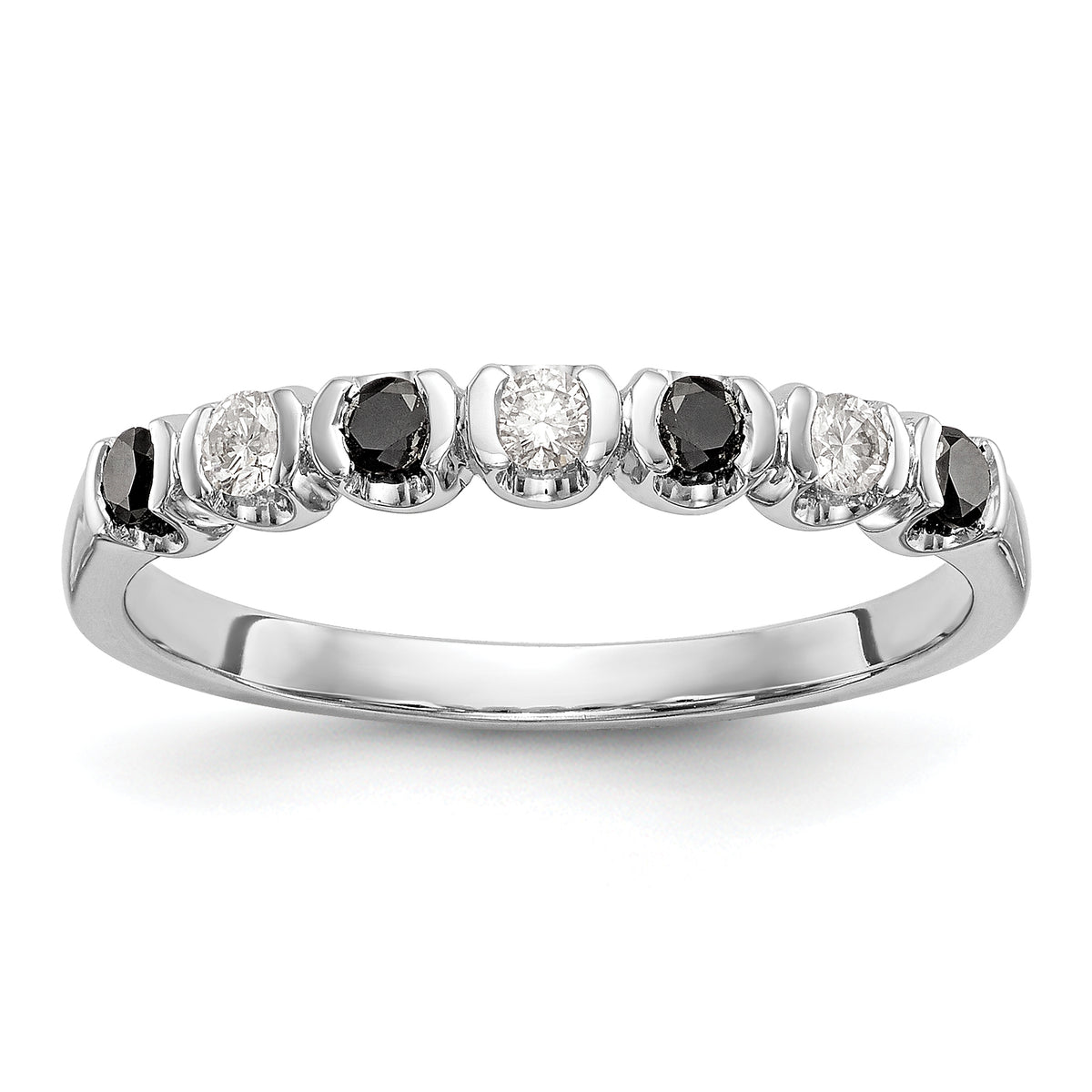 14K White Gold Black & White Diamond Band - 7