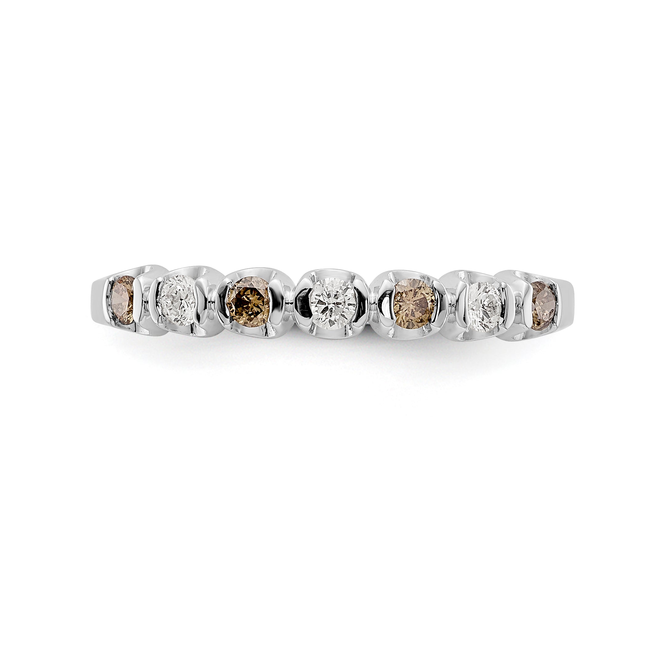 14K White Gold Champagne & White Diamond Band - 7