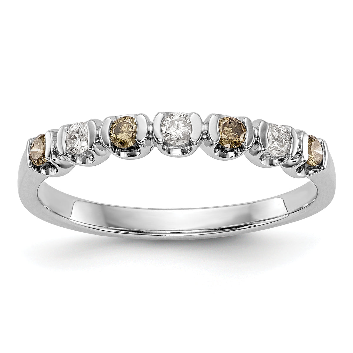 14K White Gold Champagne & White Diamond Band - 7