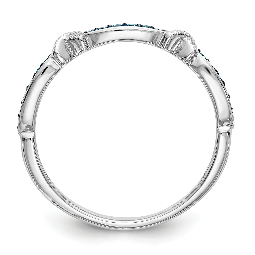 14k White Gold X-Design 1/10 carat Blue Diamond Complete Band