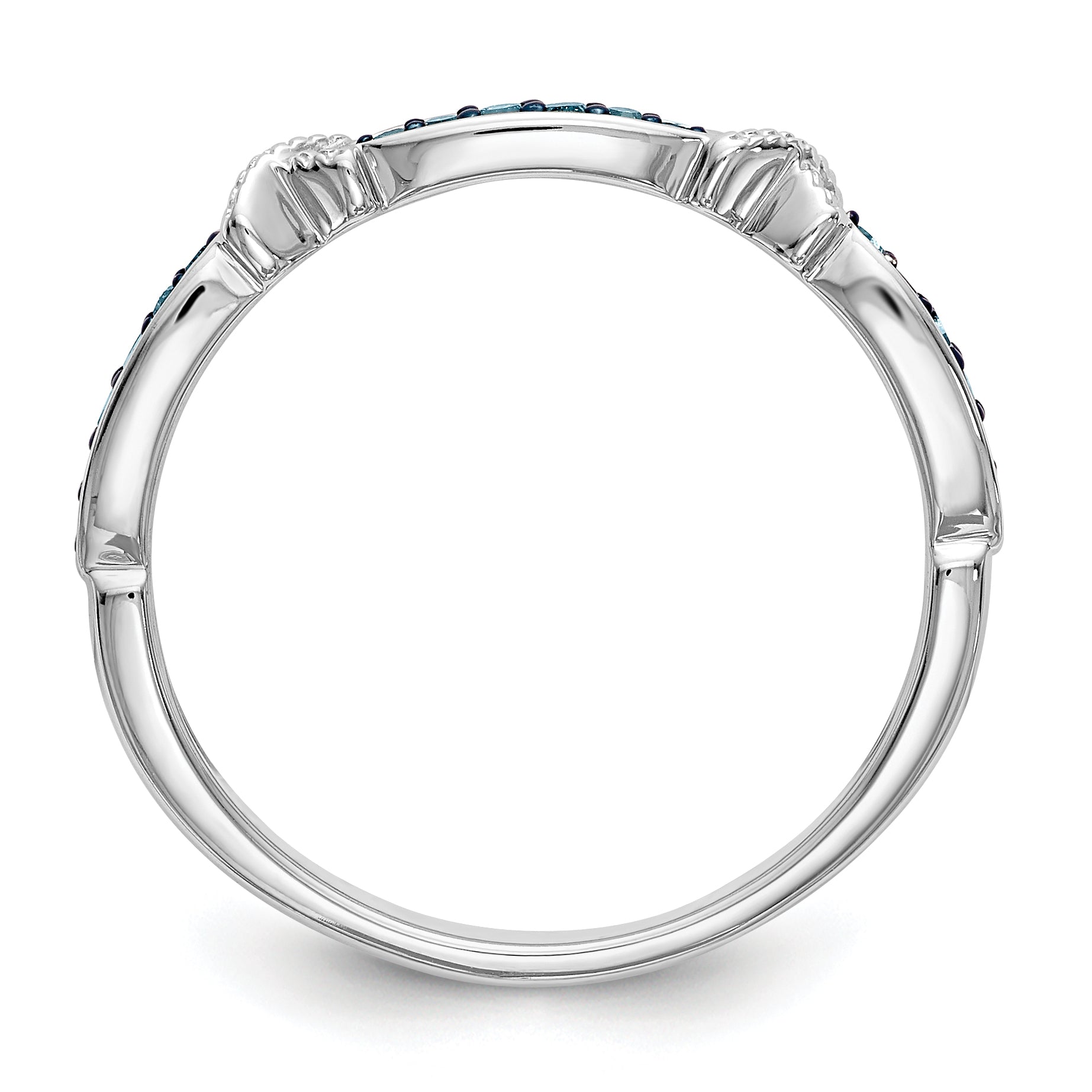 14k White Gold X-Design 1/10 carat Blue Diamond Complete Band