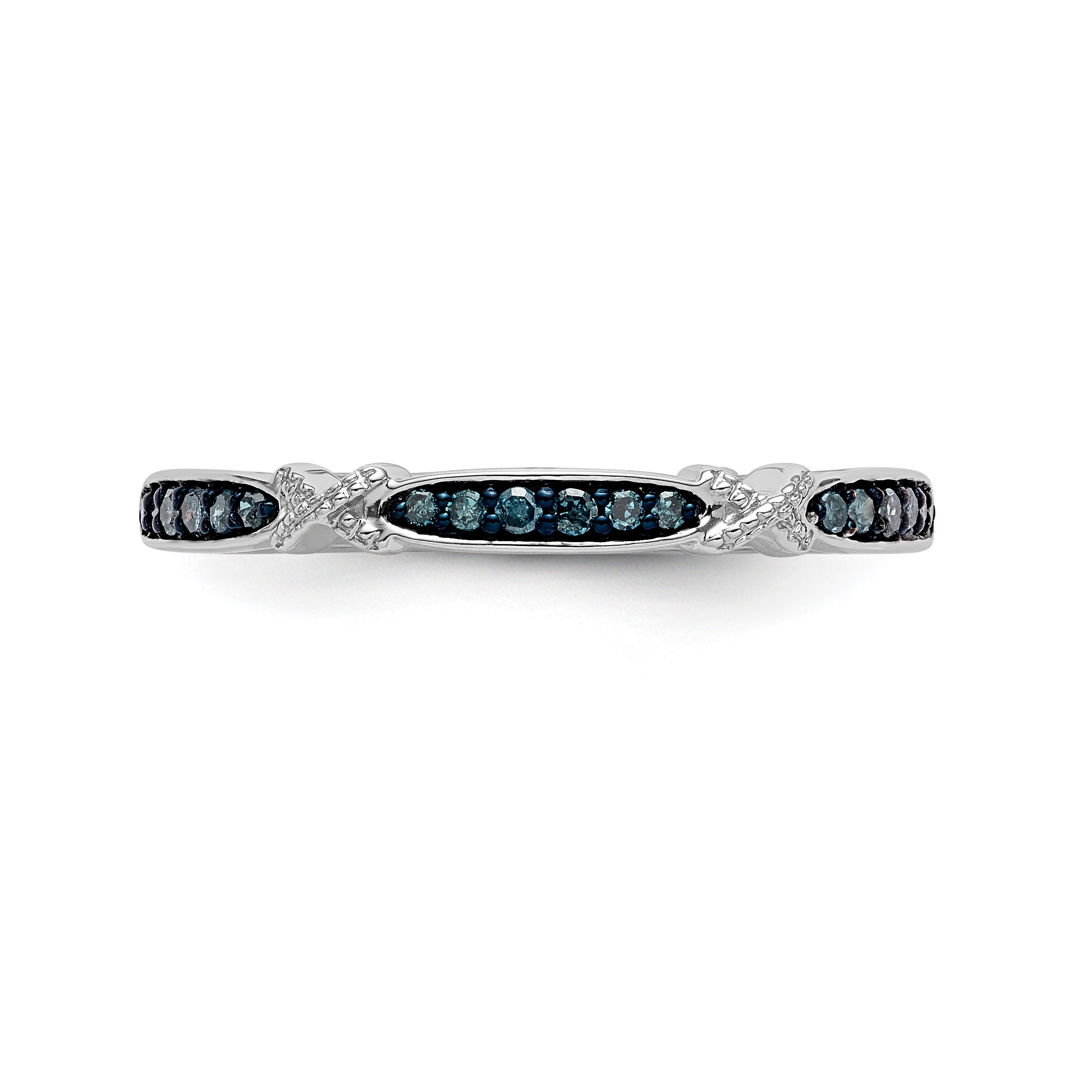 14K White Gold Blue Diamond Band - 7
