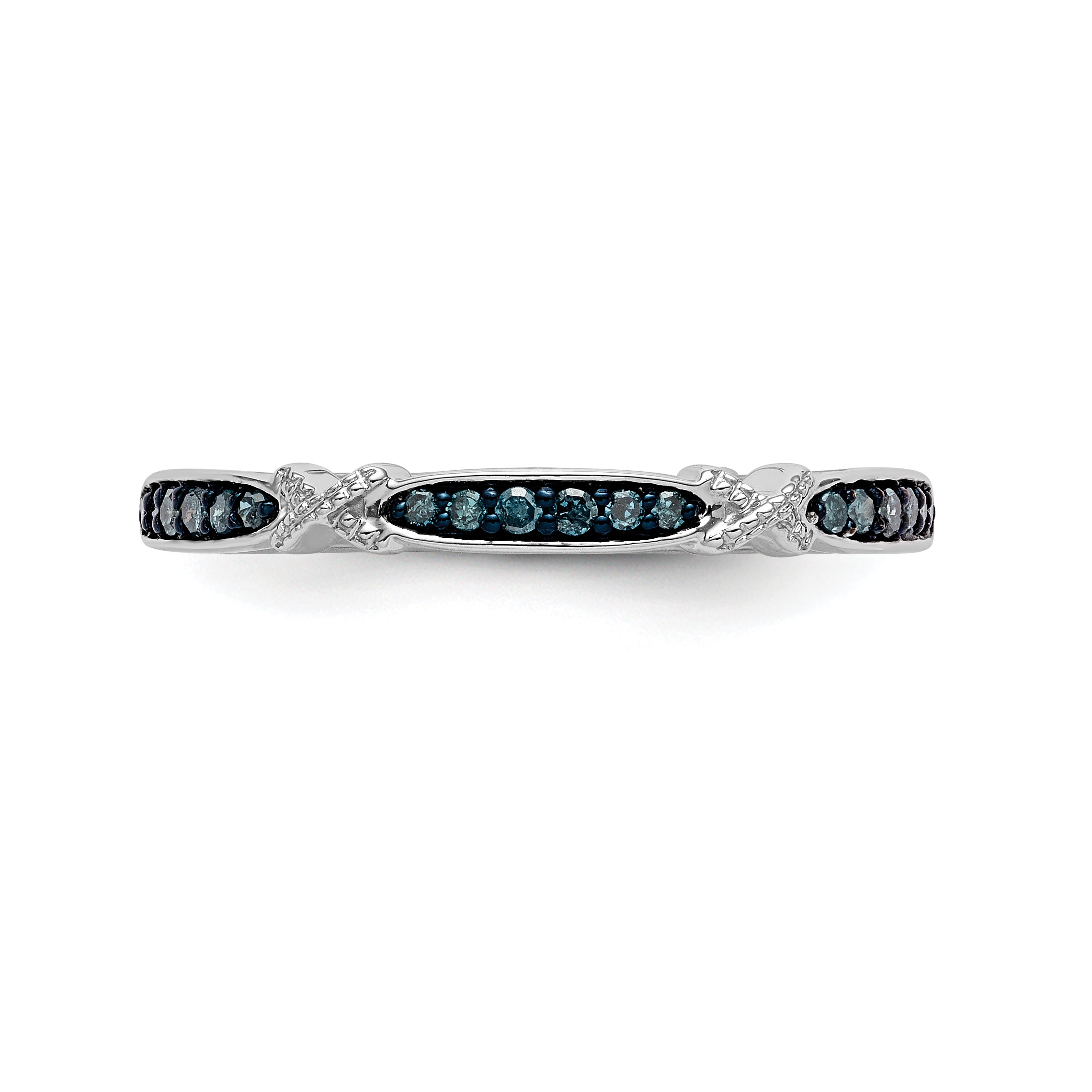 14k White Gold X-Design 1/10 carat Blue Diamond Complete Band