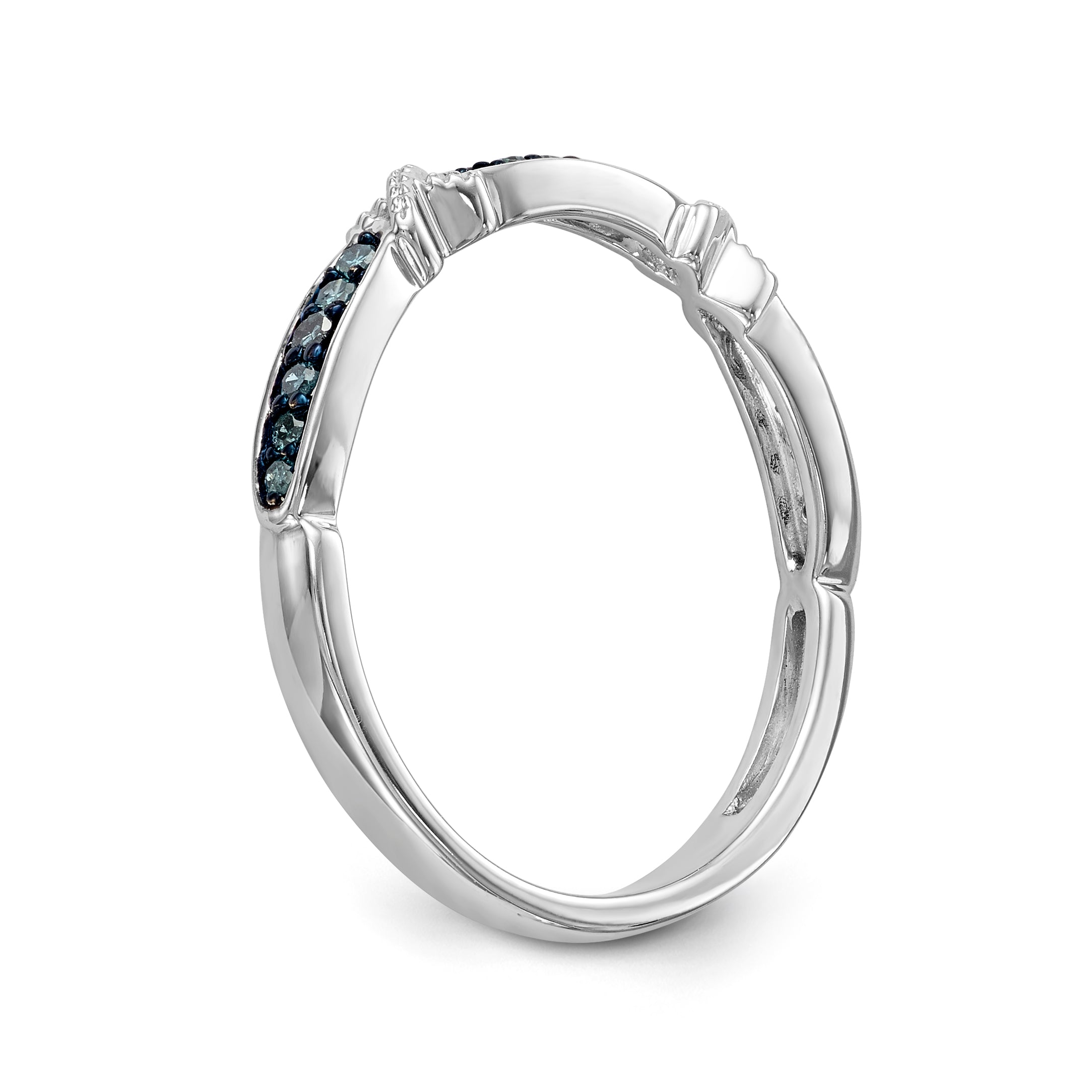 14K White Gold Blue Diamond Band - 7