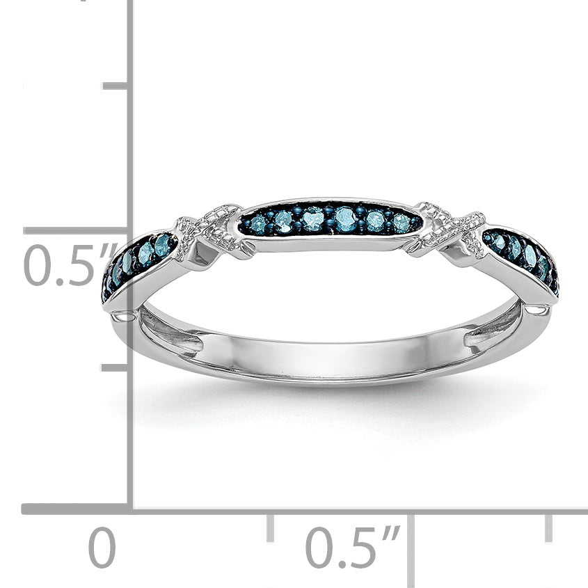 14k White Gold X-Design 1/10 carat Blue Diamond Complete Band