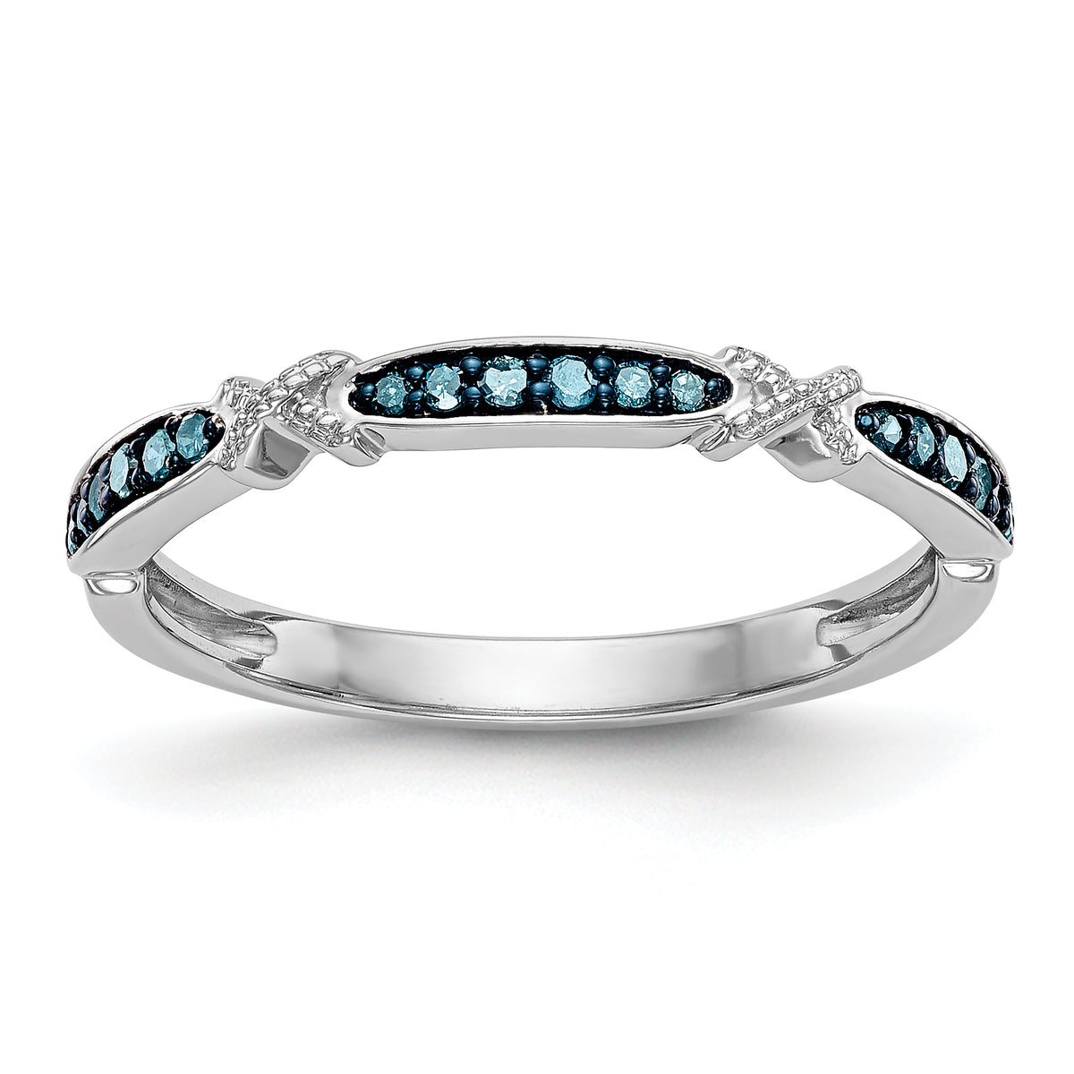 14K White Gold Blue Diamond Band - 7