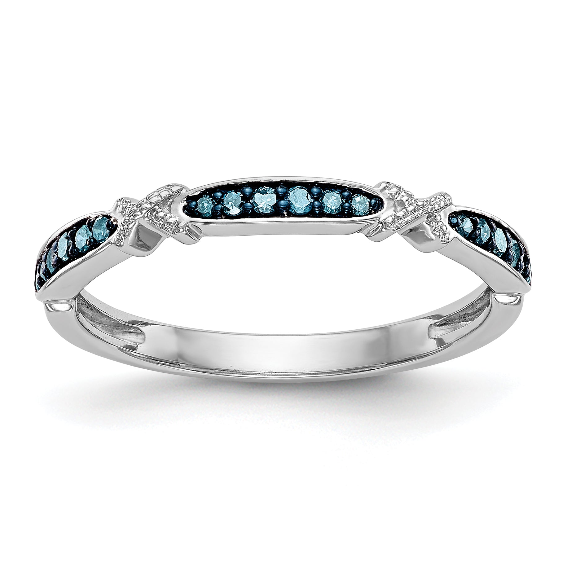 14k White Gold X-Design 1/10 carat Blue Diamond Complete Band Main image