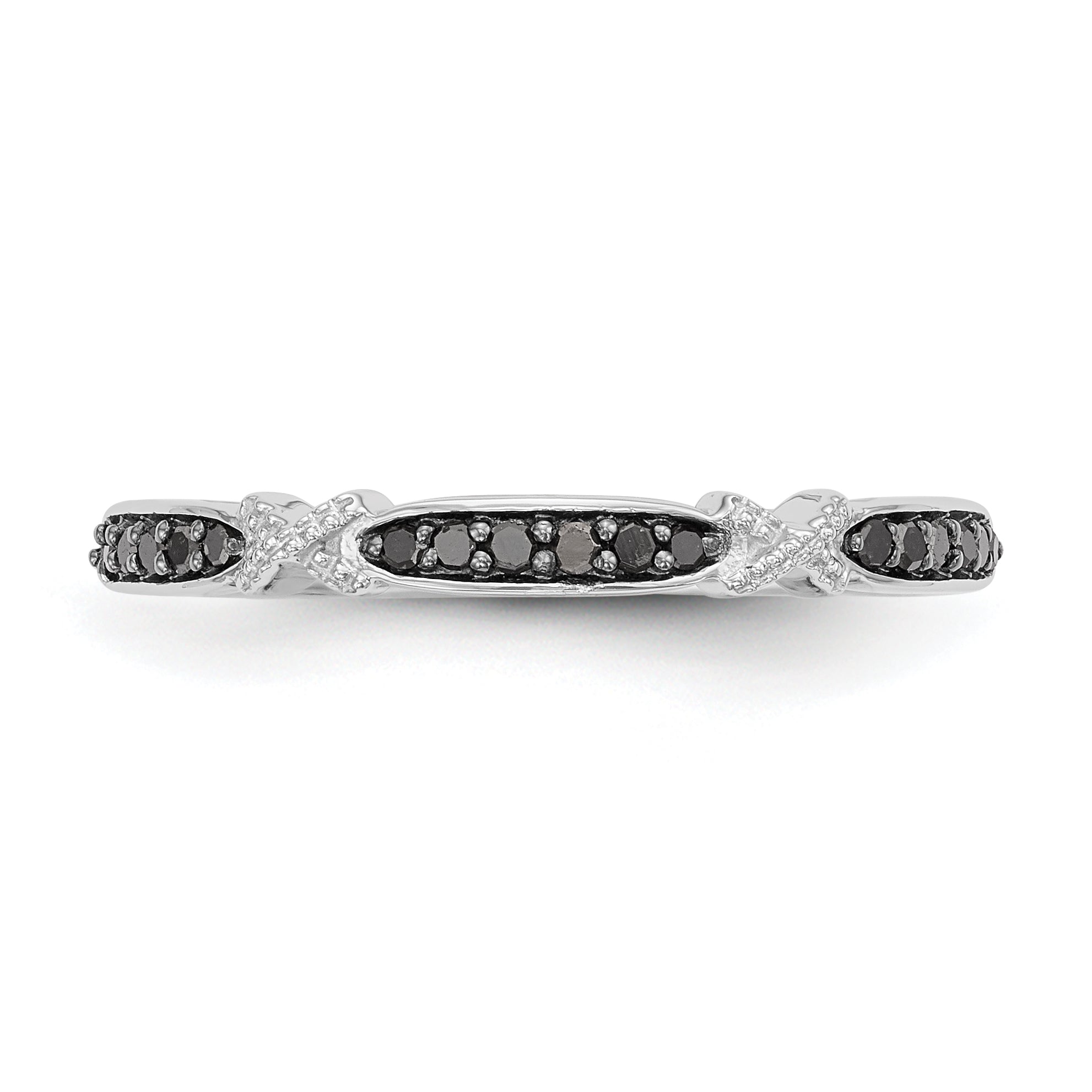 14k White Gold X-Design 1/10 carat Black Diamond Complete Band